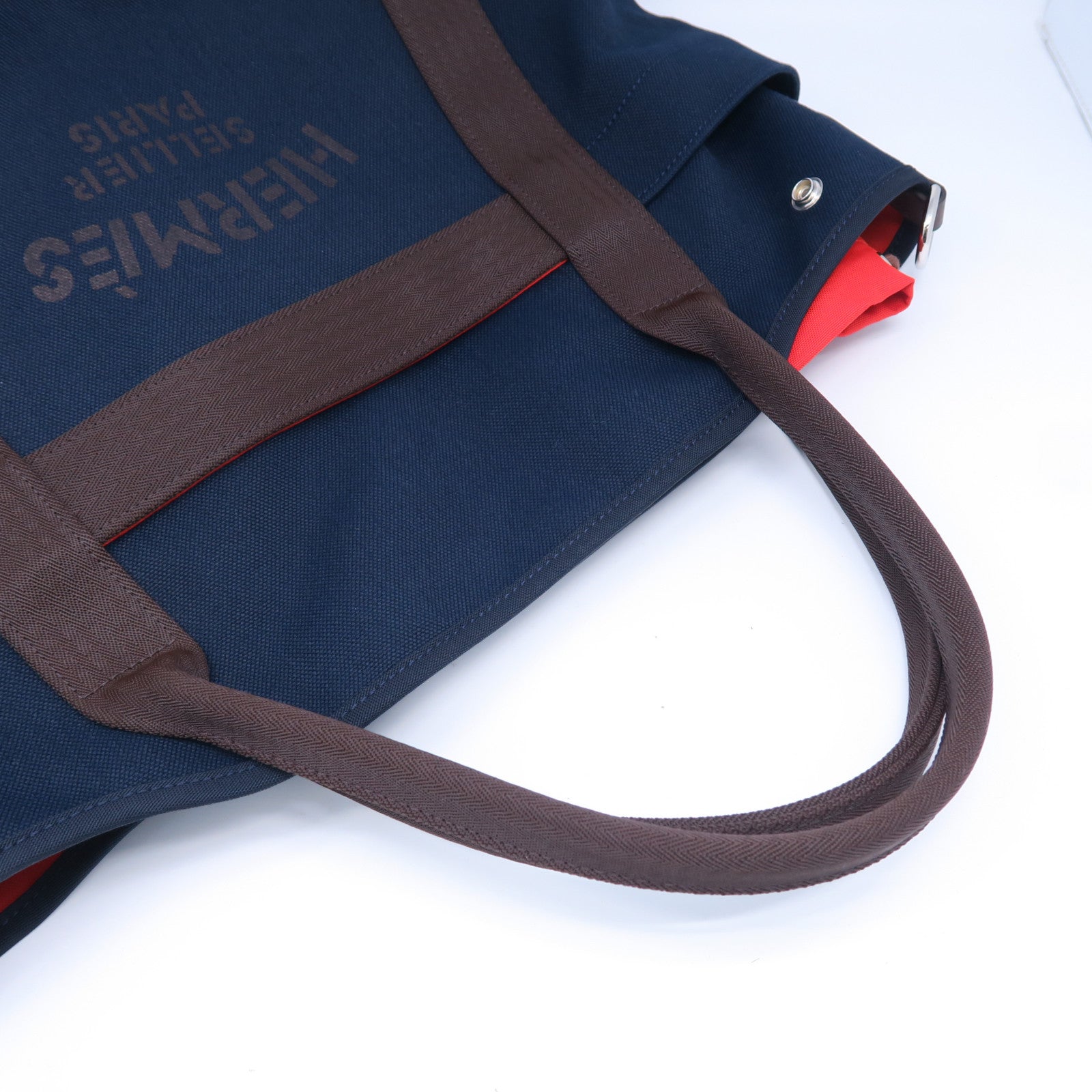 HERMES 帆布Sac De Pansage Groom銀扣手挽肩背兩用袋Bleu Indigo靛藍色/Feu火焰橘色