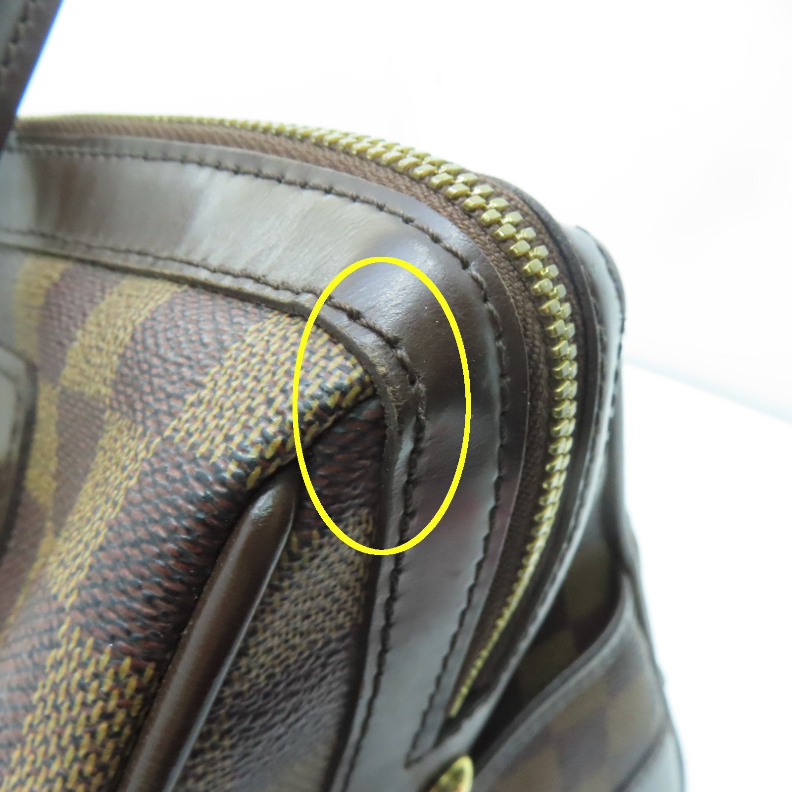 LOUIS VUITTON Damier Berkeley gold buckle handle bag brown