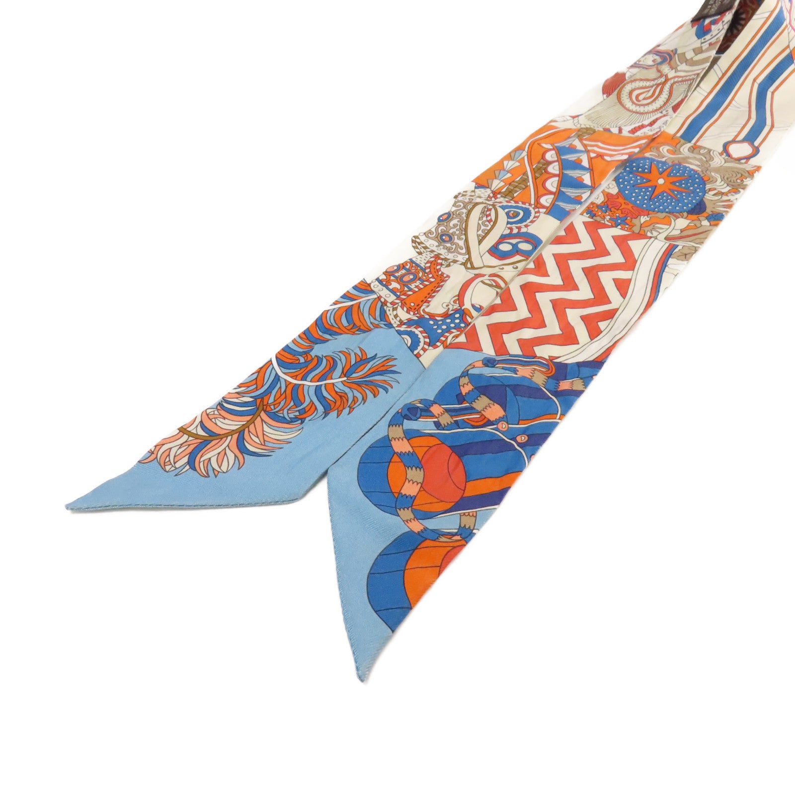 HERMES 絲質Twilly Scarf絲巾藍色/橙色/彩色
