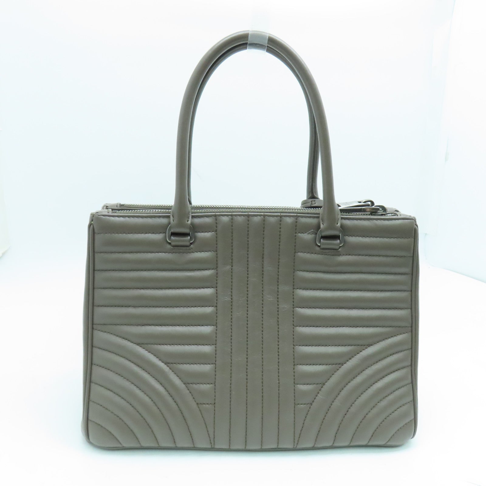 PRADA 牛皮皮革2 Way Shoulder手挽肩背兩用袋銀扣啡色