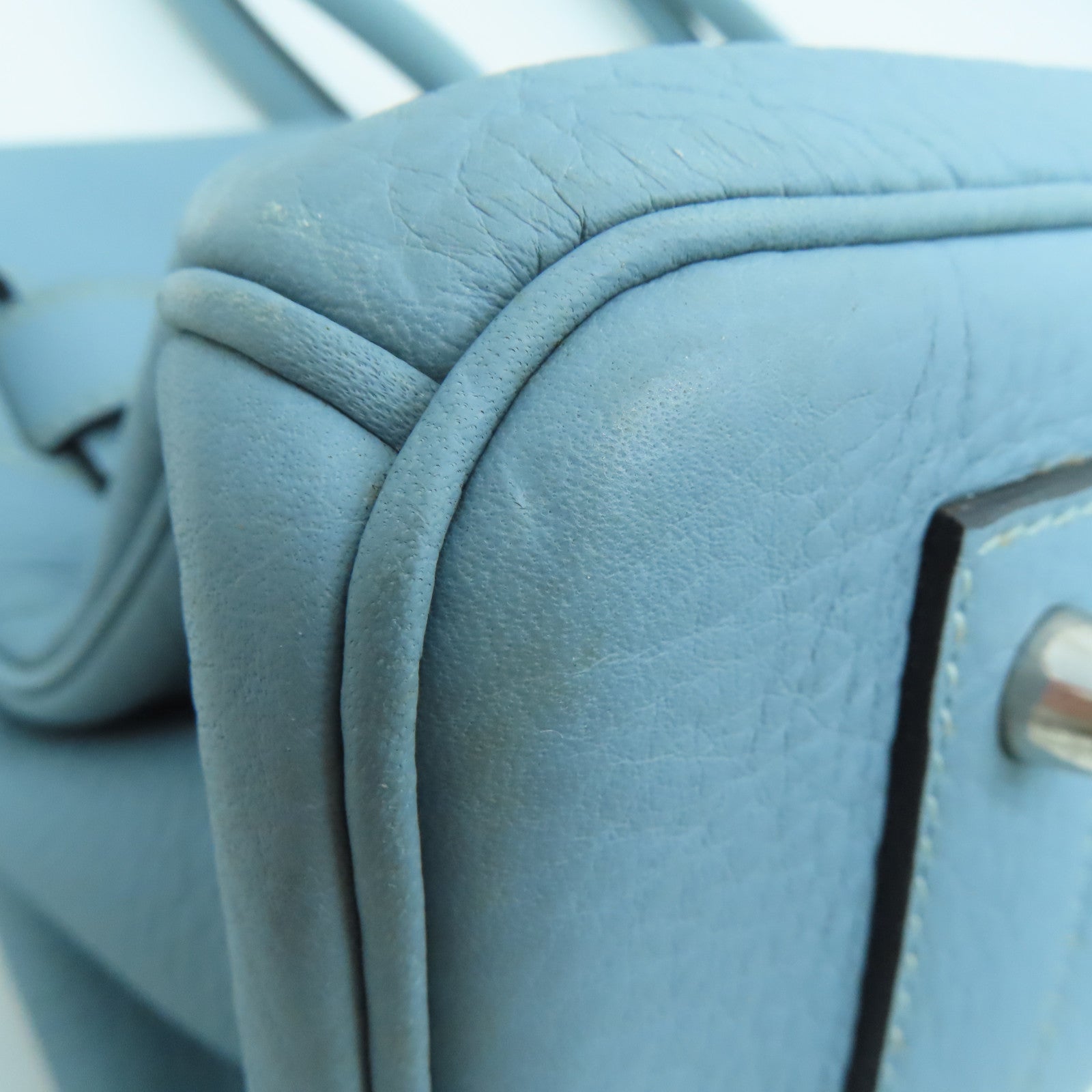 HERMES Clemence皮革Shoulder Birkin银扣手挽袋灰水蓝