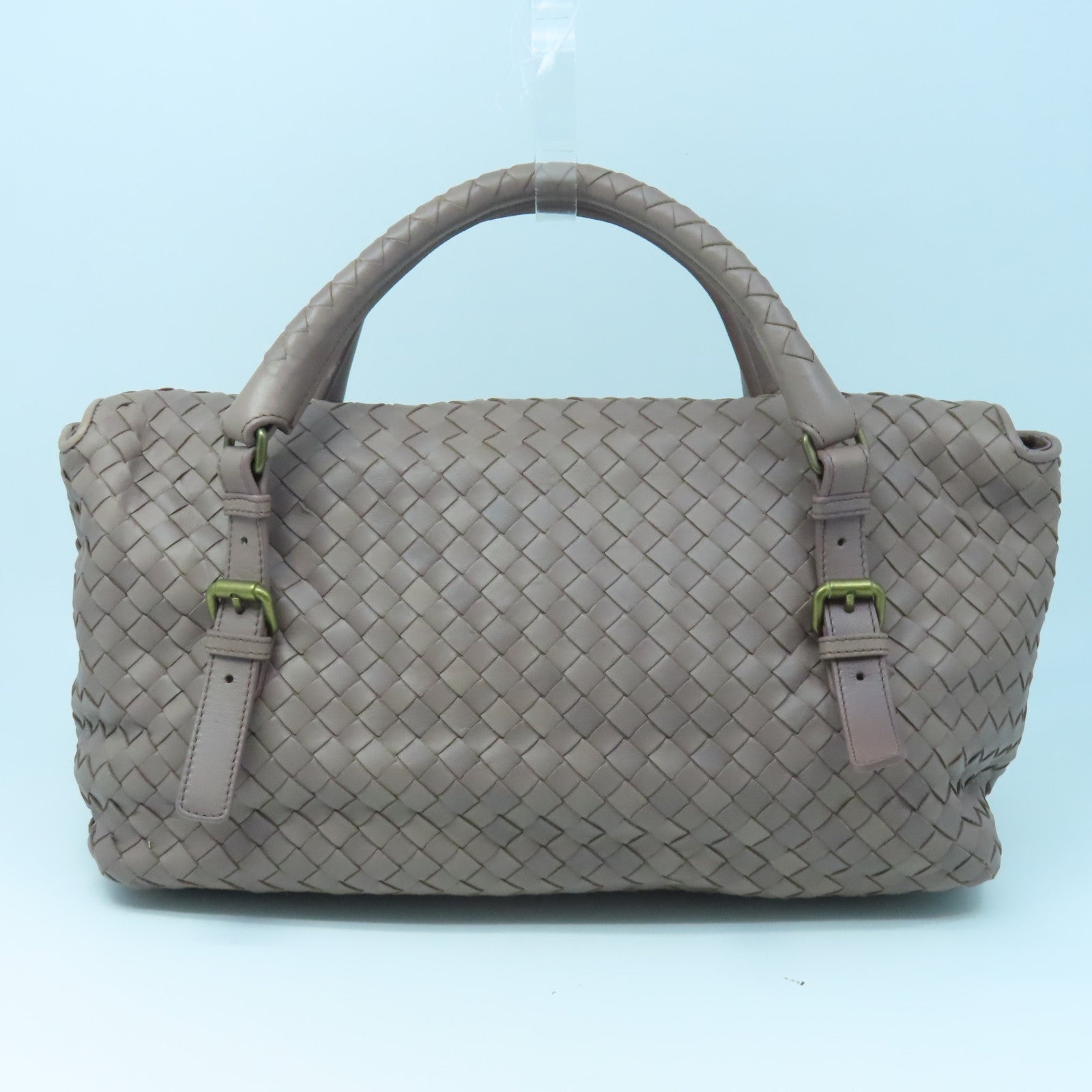 BOTTEGA VENETA Textured Leather Handbag Gold Buckle Handbag Gray Red