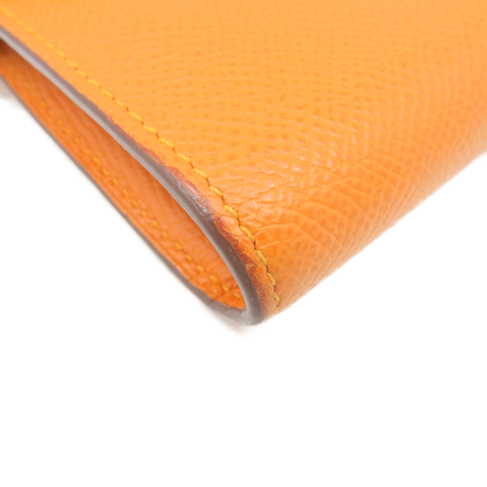 HERMES Epsom Leather Kelly Wallet Silver Buckle Long Wallet Orange Orange