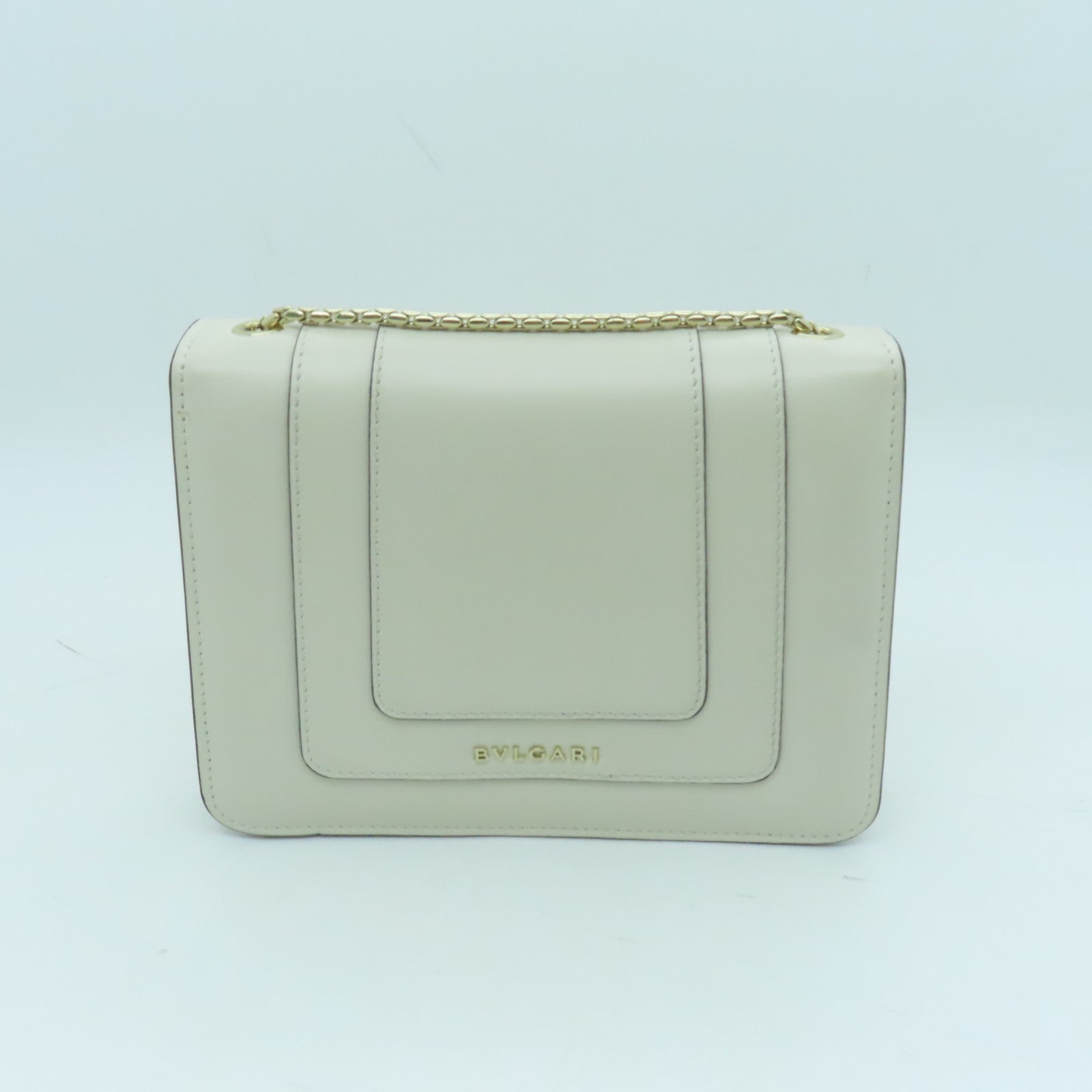 BVLGARI 牛皮皮革金扣Chain Shoulder Bag鏈帶肩背袋白色