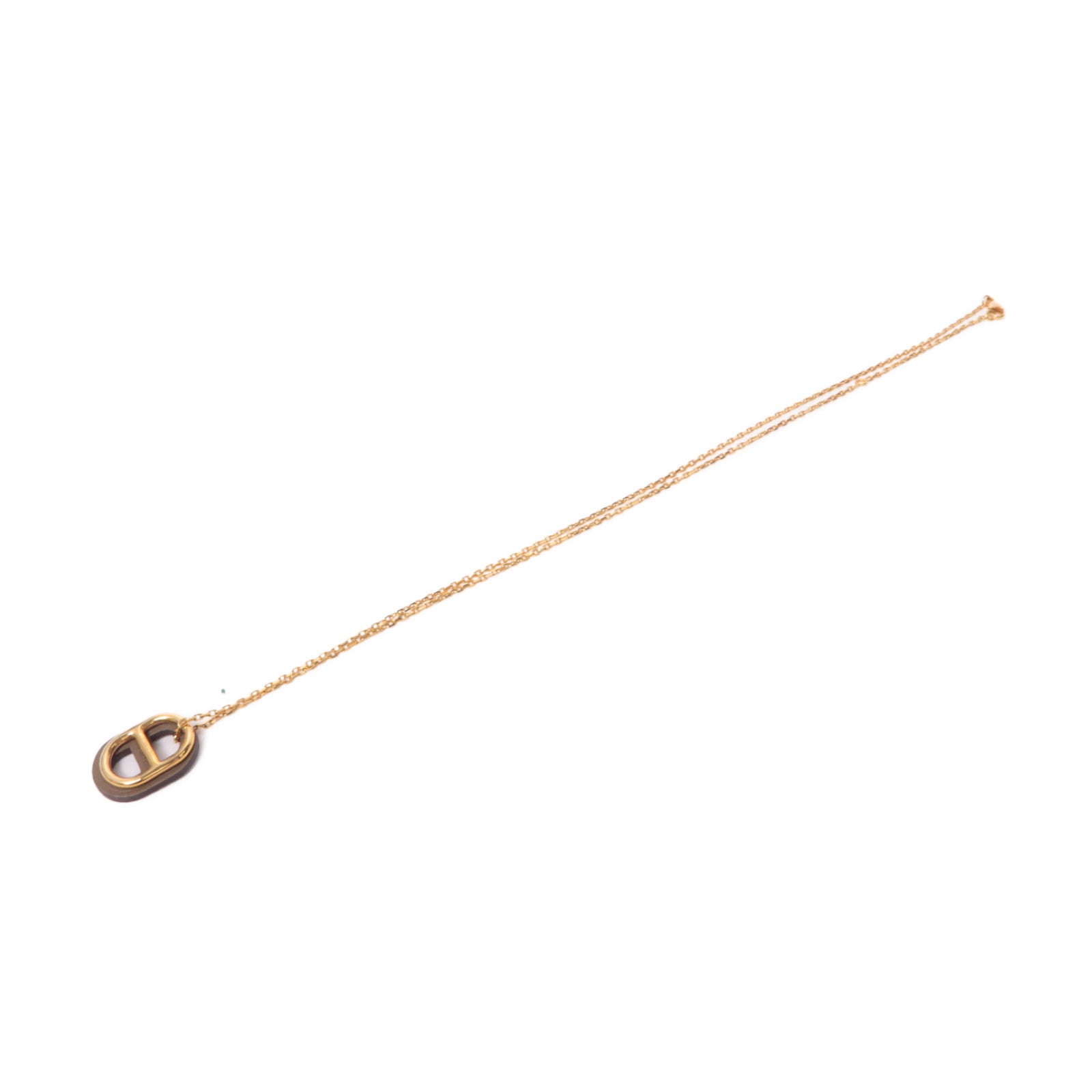 HERMES Swift皮革/金屬O'Maillon Pendant項鍊金色/啡色