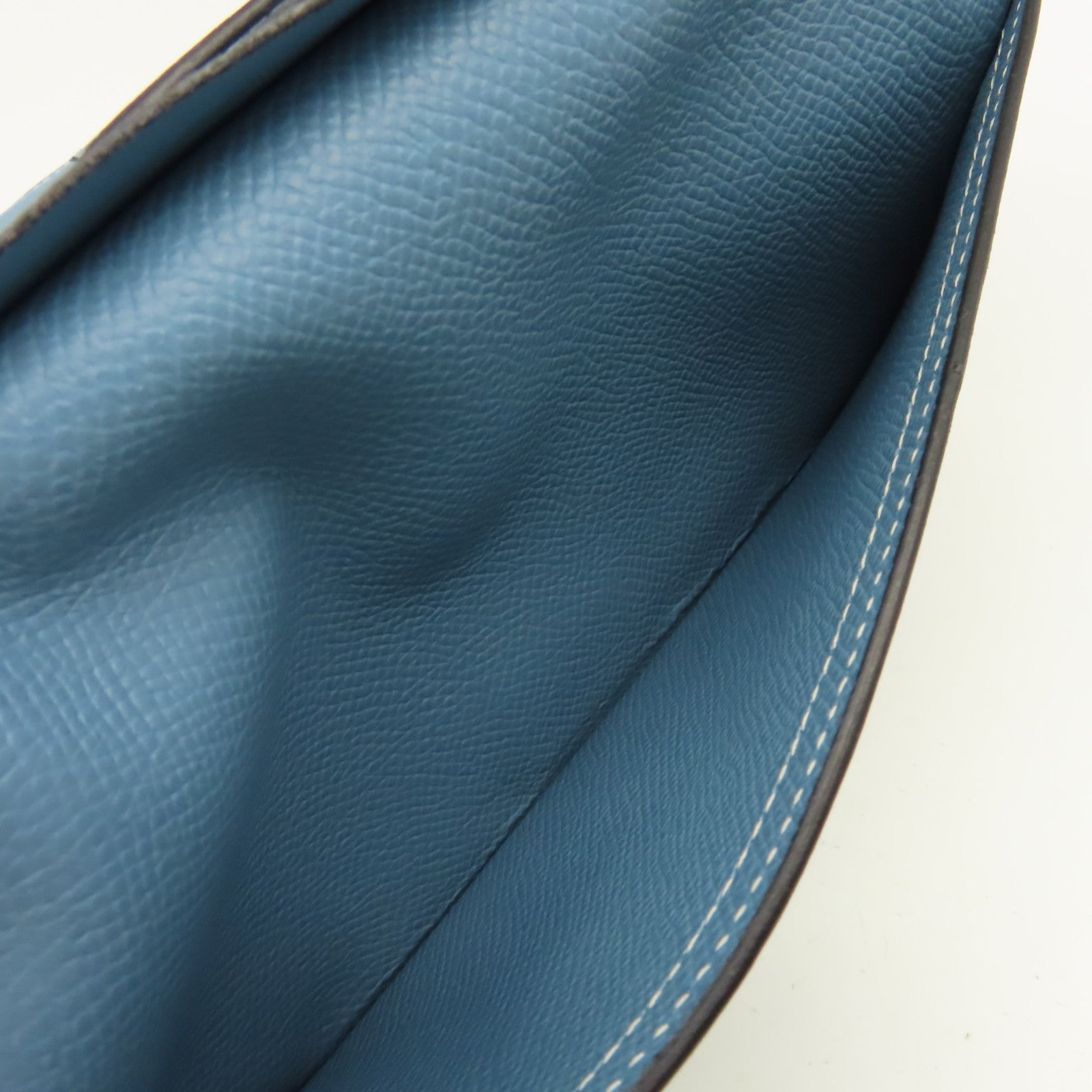 HERMES 【激減優惠】Epsom皮革Bearn W Snap Long Wallet銀扣長錢包Blue Jean牛仔藍