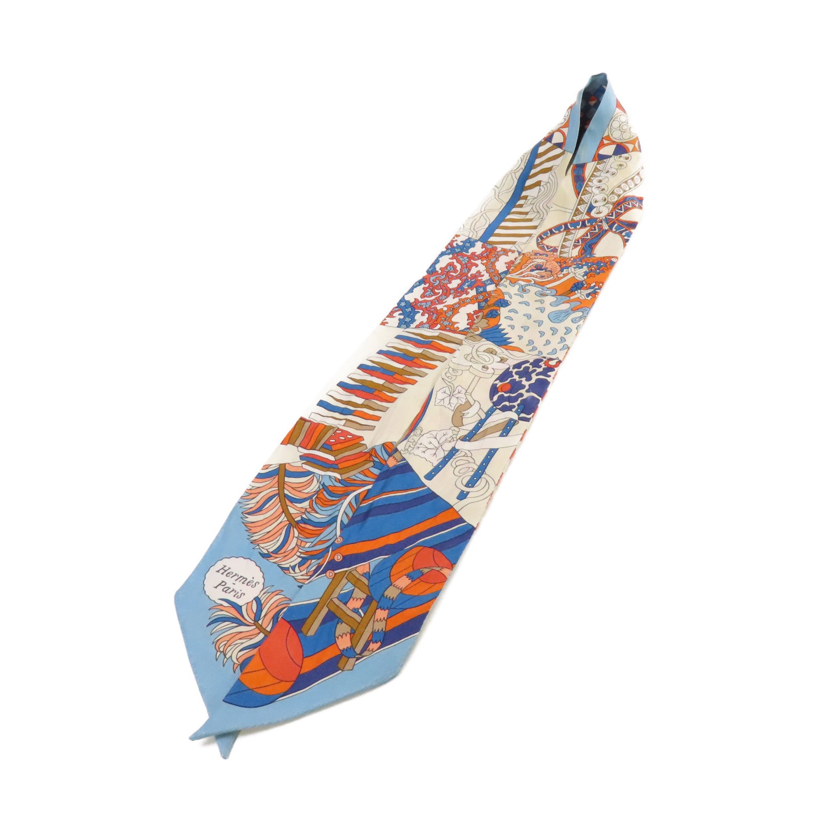 HERMES 絲質Twilly Scarf絲巾藍色/橙色/彩色