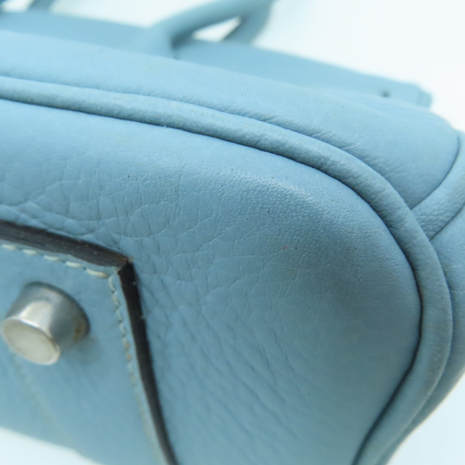 HERMES Clemence皮革Shoulder Birkin银扣手挽袋灰水蓝