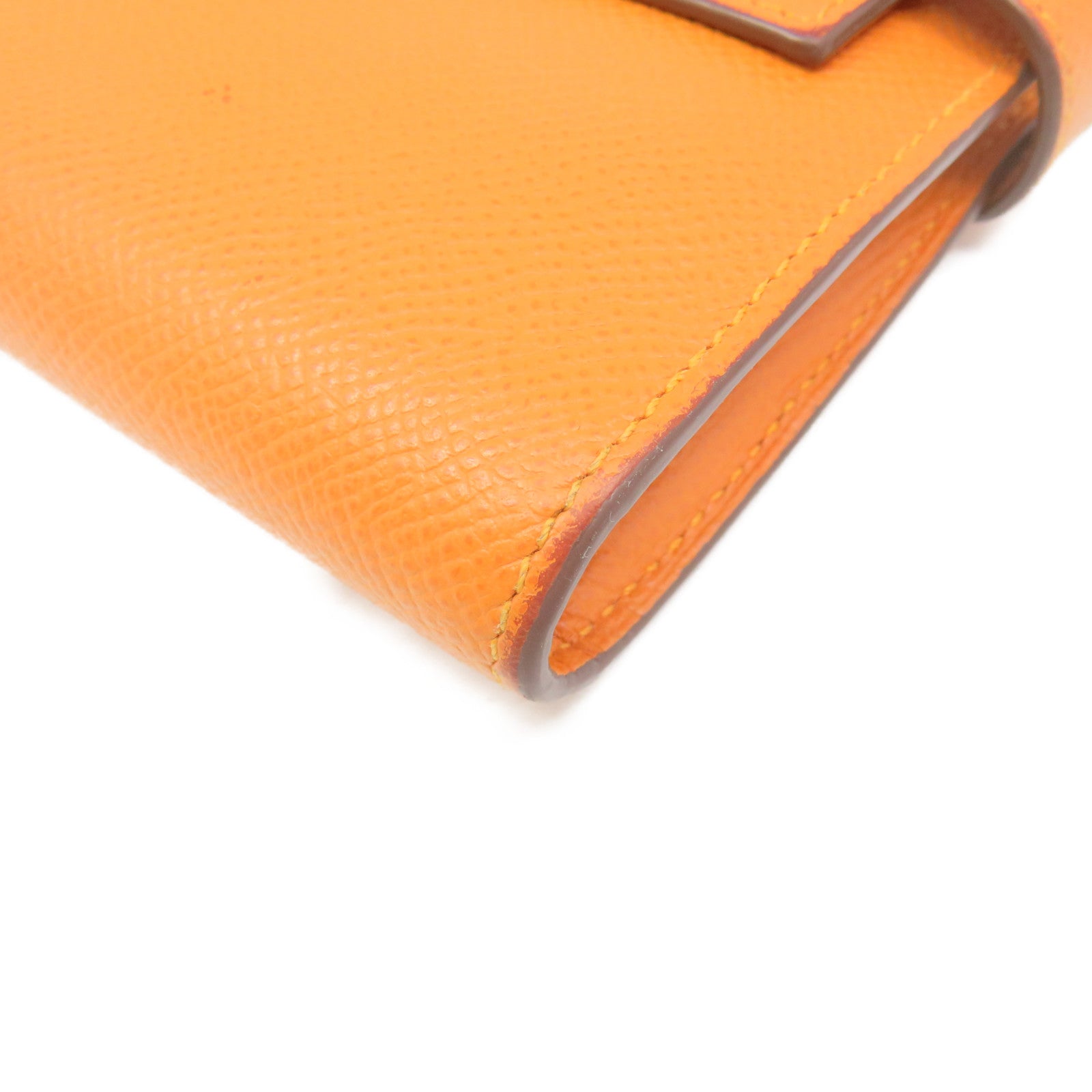 HERMES Epsom Leather Kelly Wallet Silver Buckle Long Wallet Orange Orange