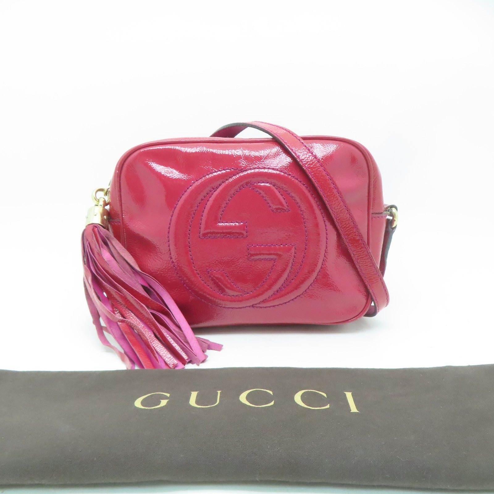 GUCCI 漆皮皮革Soho Bag金扣肩背袋紅色