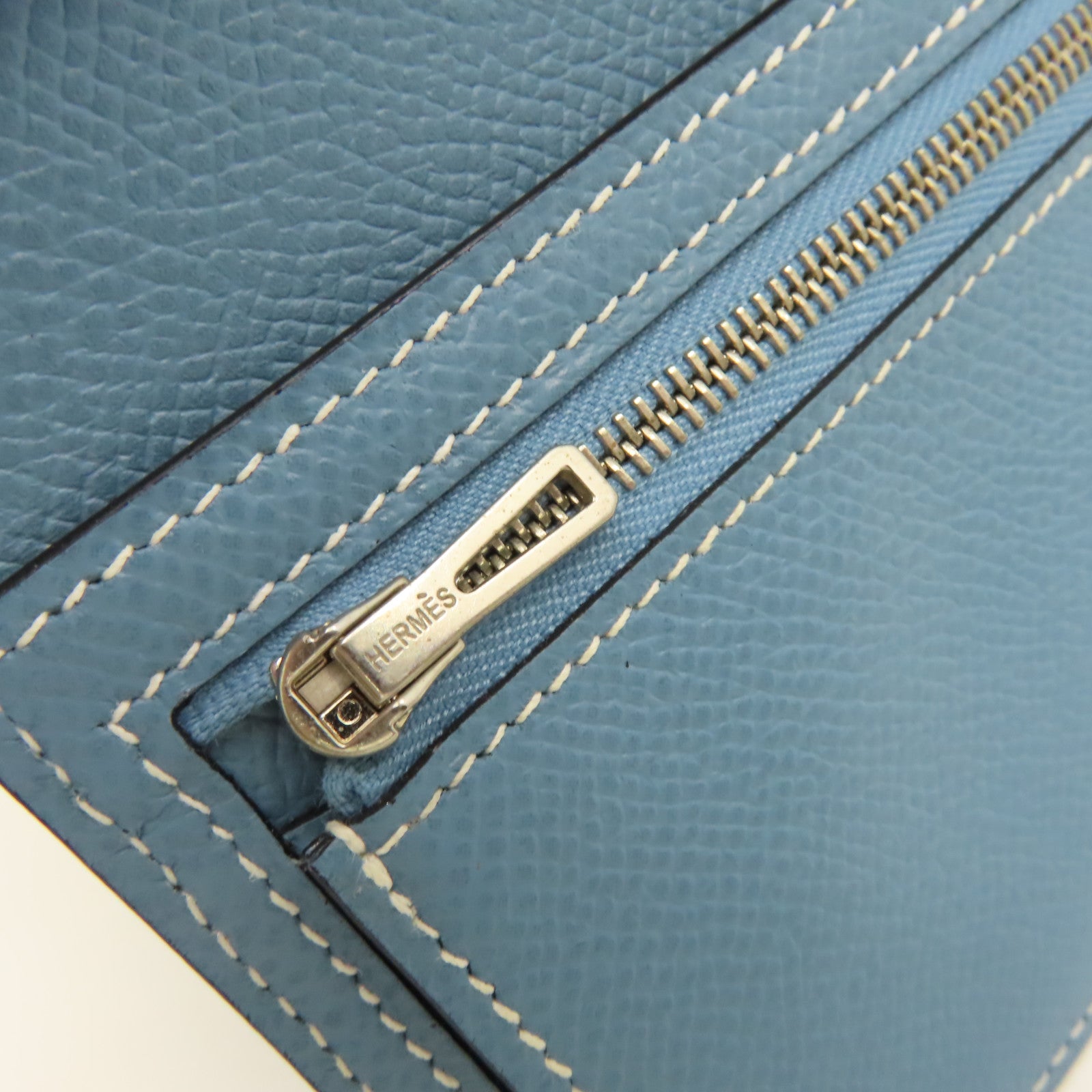 HERMES 【激減優惠】Epsom皮革Bearn W Snap Long Wallet銀扣長錢包Blue Jean牛仔藍