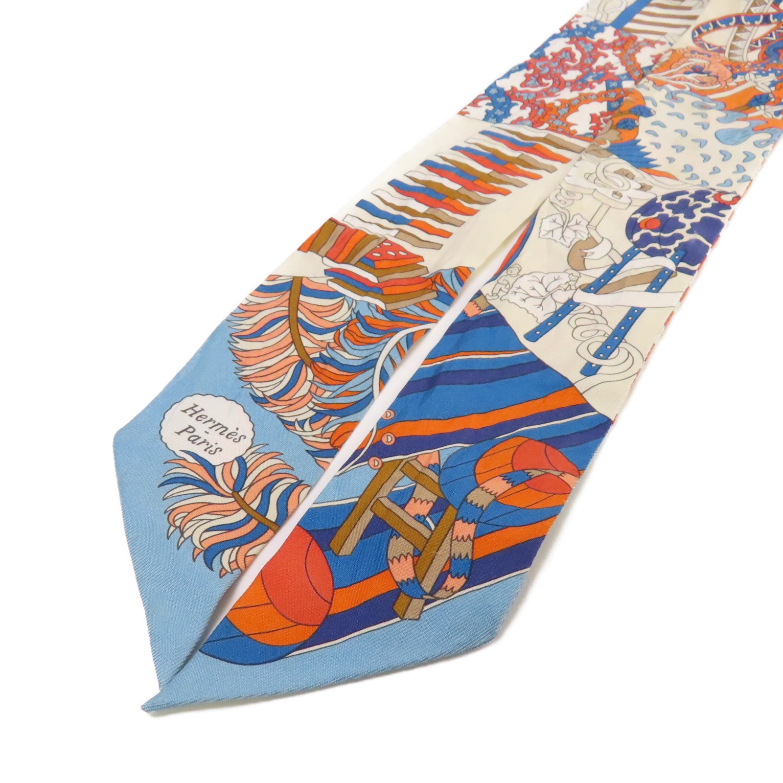 HERMES 絲質Twilly Scarf絲巾藍色/橙色/彩色