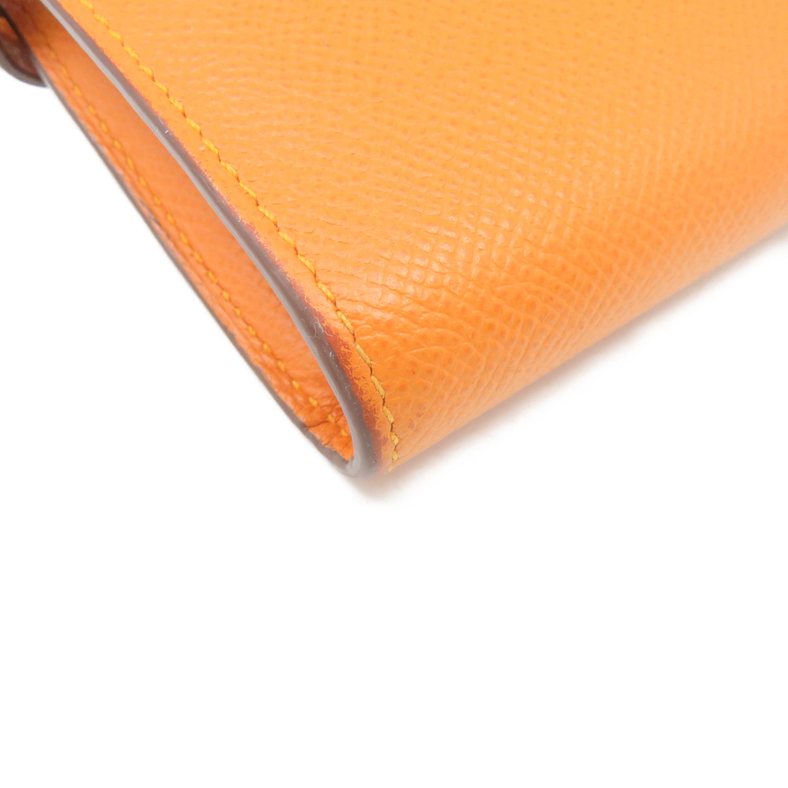 HERMES Epsom Leather Kelly Wallet Silver Buckle Long Wallet Orange Orange