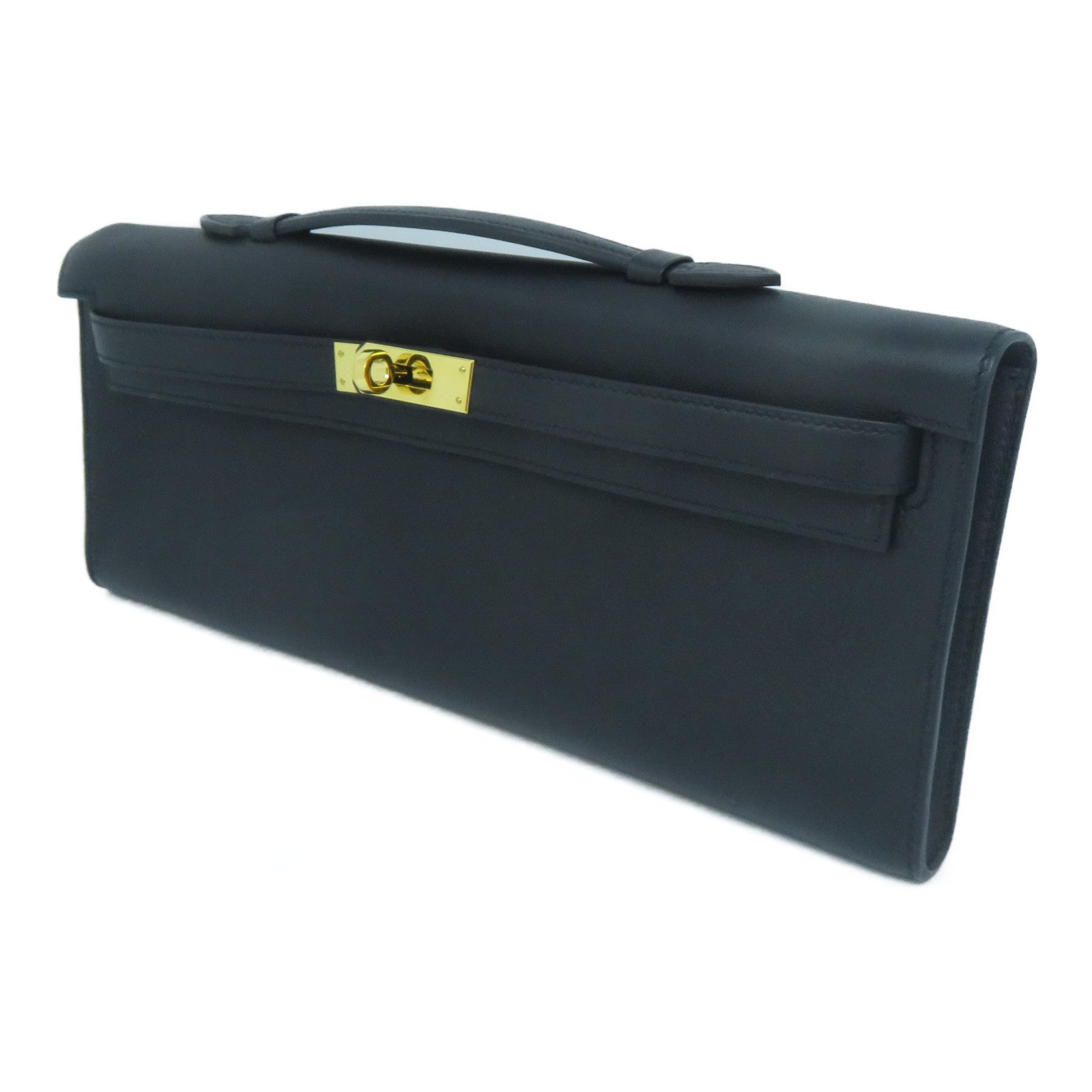 HERMES Swift皮革Kelly Cut金扣手挽袋黑色