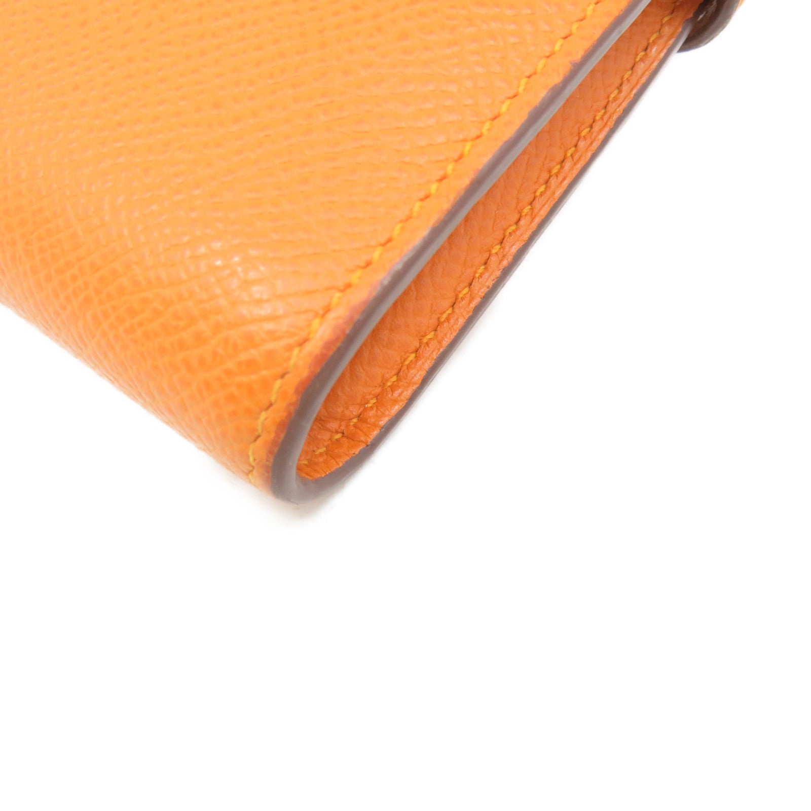 HERMES Epsom Leather Kelly Wallet Silver Buckle Long Wallet Orange Orange