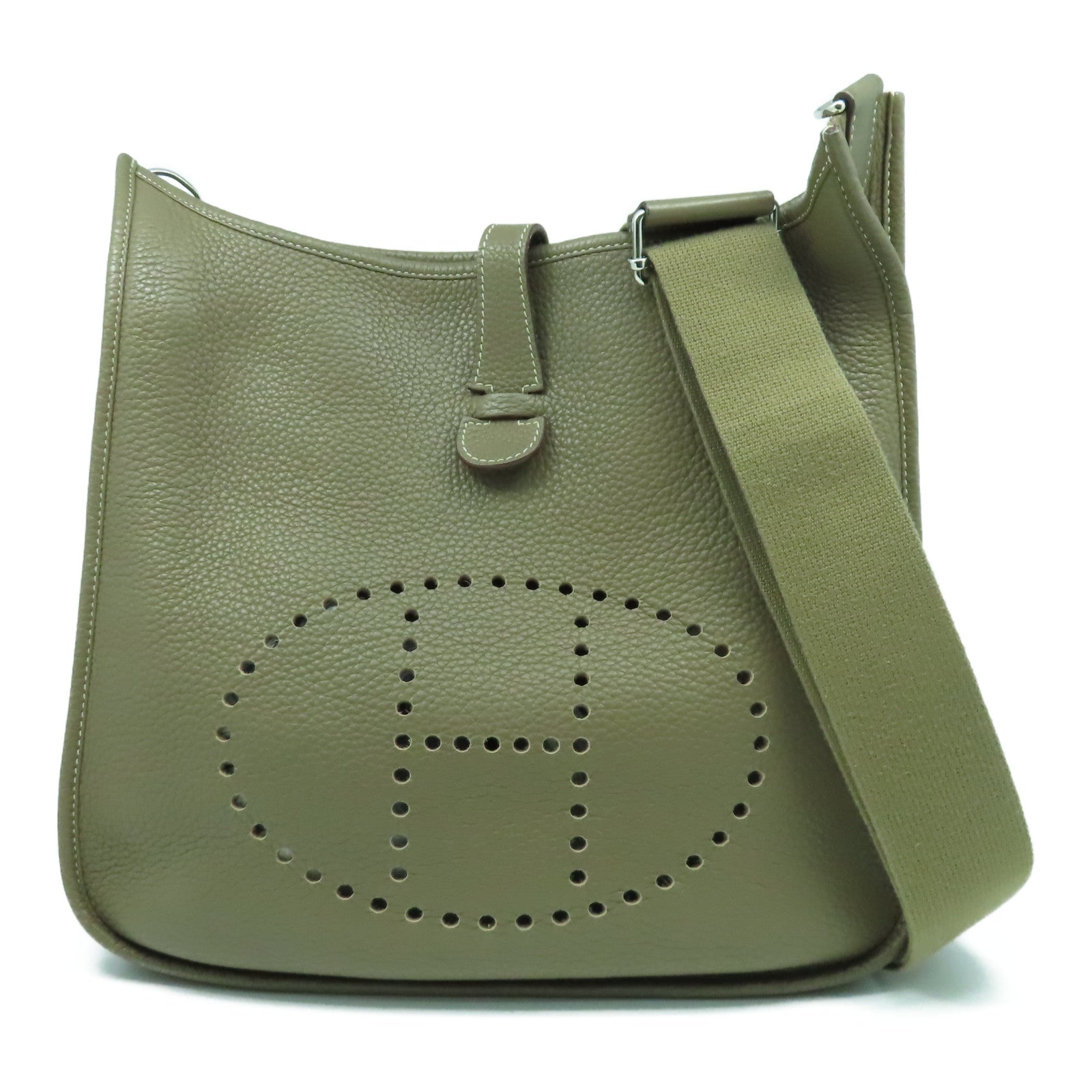 HERMES Clemence皮革Evelyne GM銀扣肩背袋大象灰色
