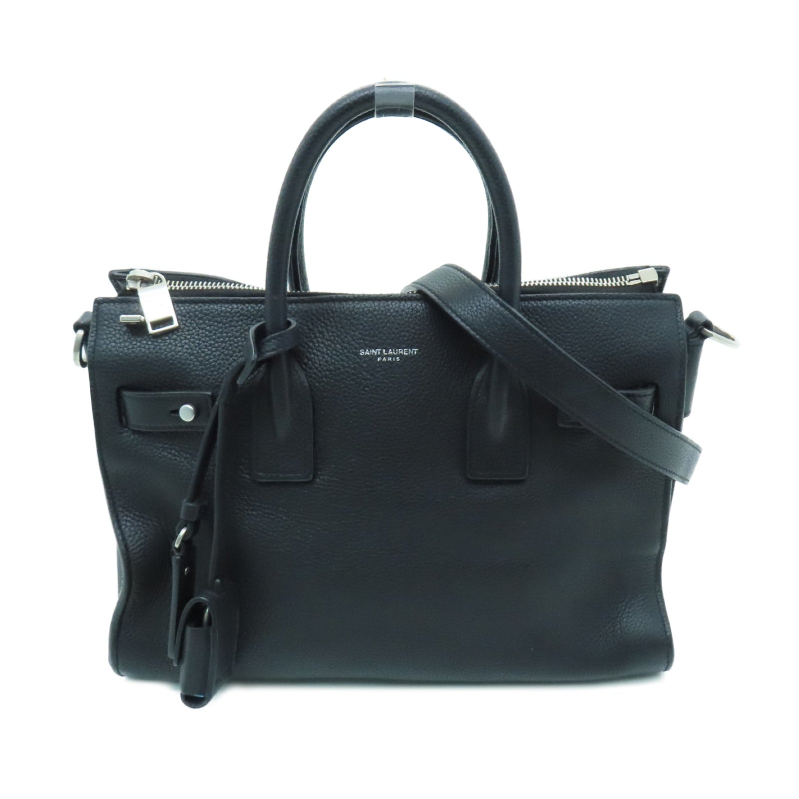 SAINT LAURENT Cowhide Leather 2way Shoulder Bag Silver Buckle Handle Shoulder Bag Black