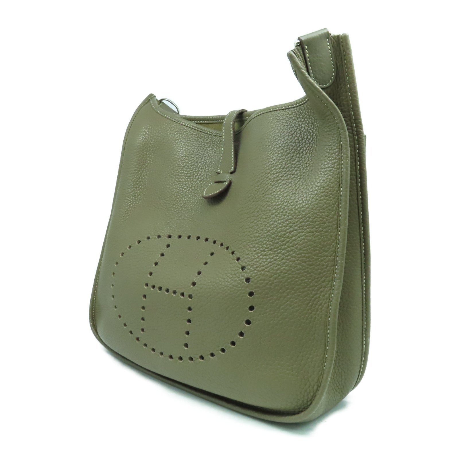 HERMES Clemence皮革Evelyne GM銀扣肩背袋大象灰色