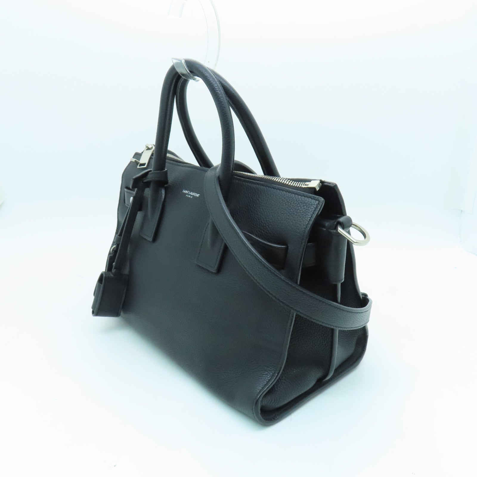 SAINT LAURENT Cowhide Leather 2way Shoulder Bag Silver Buckle Handle Shoulder Bag Black