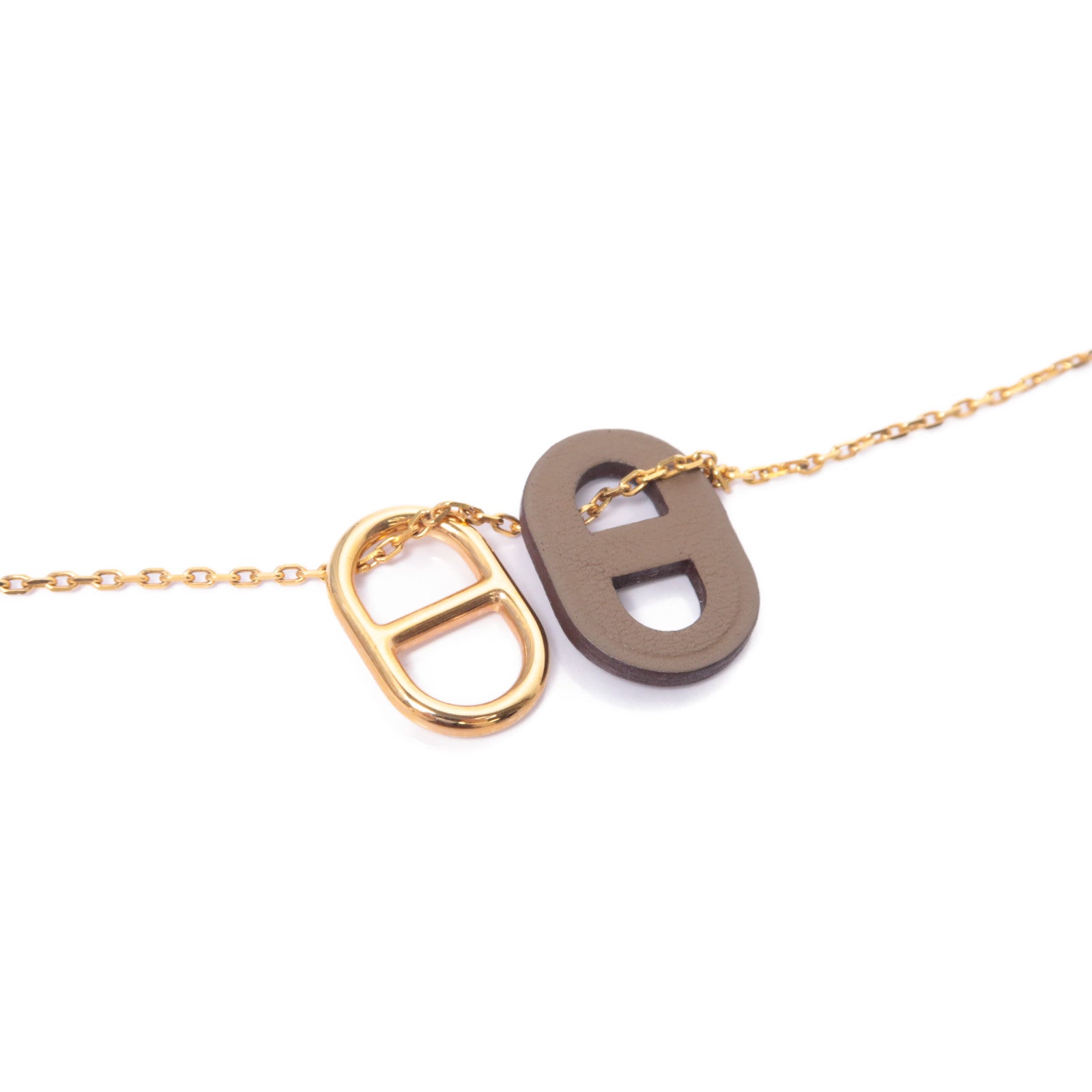 HERMES Swift皮革/金屬O'Maillon Pendant項鍊金色/啡色