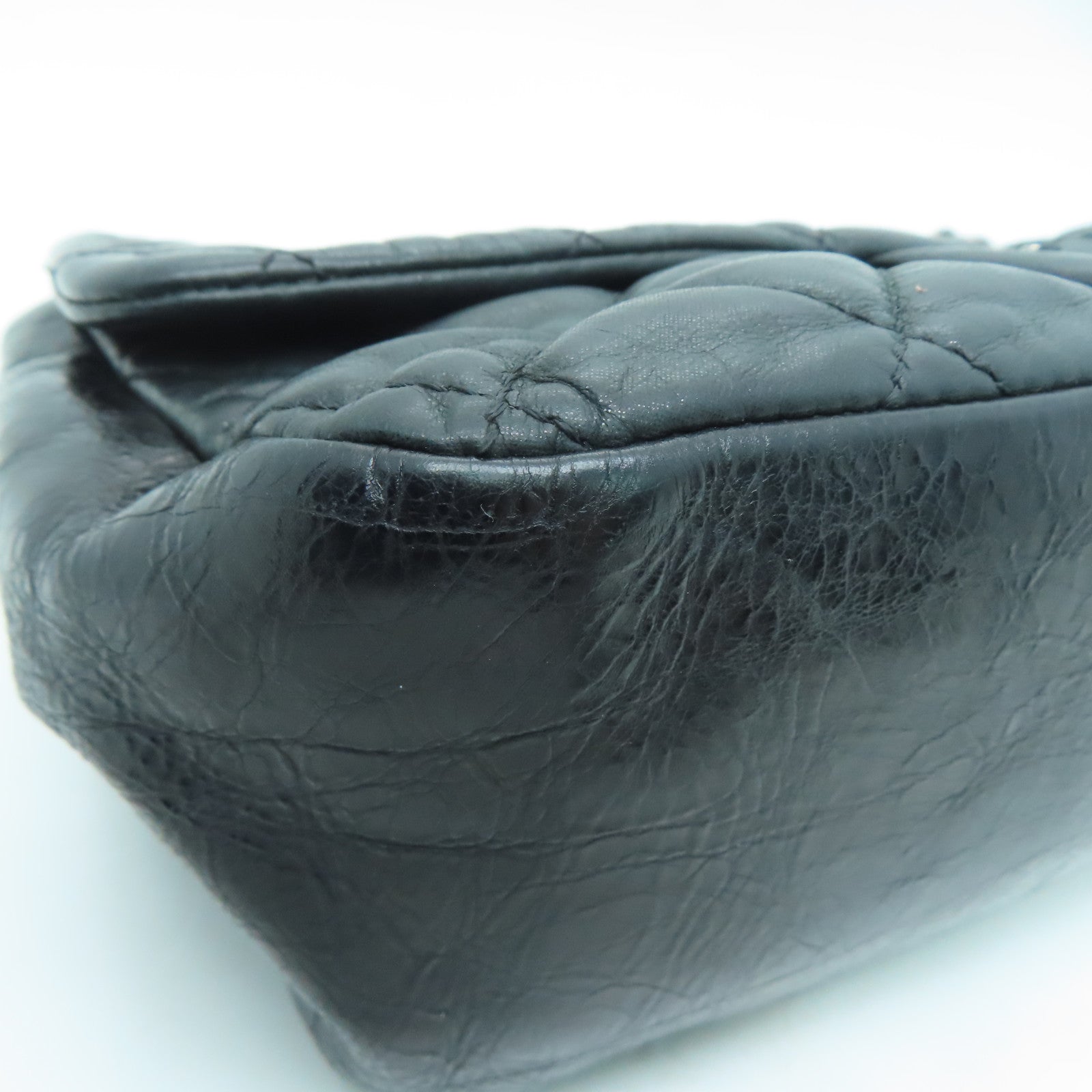 CHANEL 菱格牛皮皮革Chain Shoulder Bag银扣链带肩背袋黑色