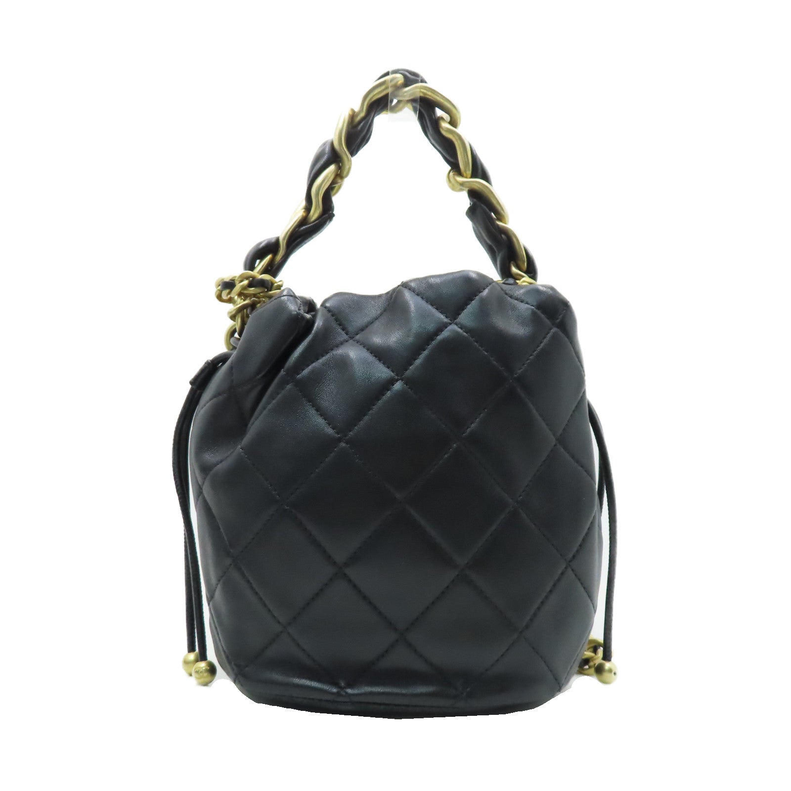 CHANEL 菱格牛皮皮革Chain Shoulder金扣手挽肩背兩用袋黑色