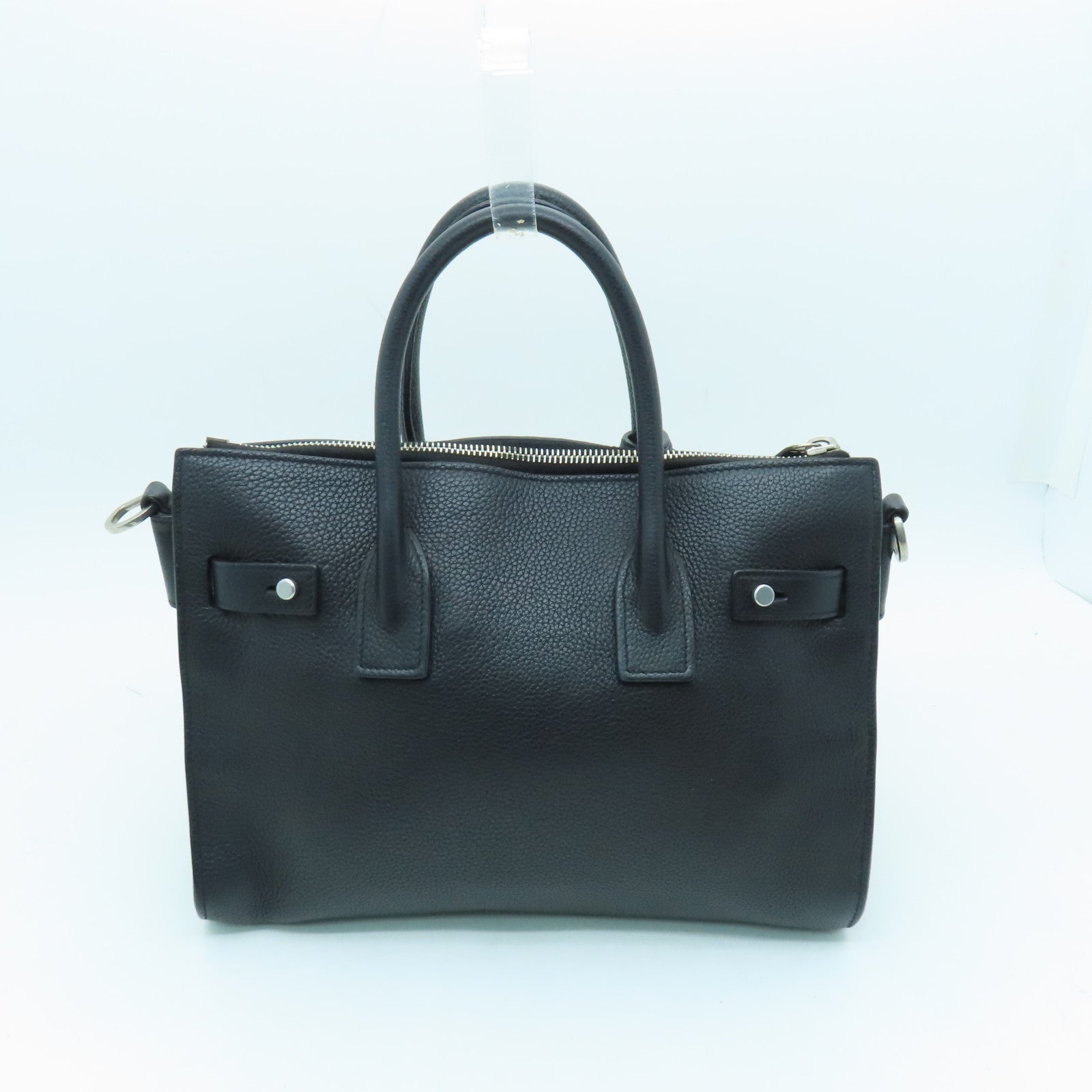 SAINT LAURENT Cowhide Leather 2way Shoulder Bag Silver Buckle Handle Shoulder Bag Black