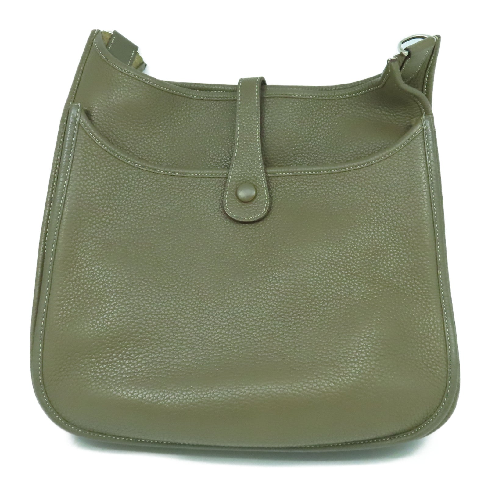 HERMES Clemence皮革Evelyne GM銀扣肩背袋大象灰色