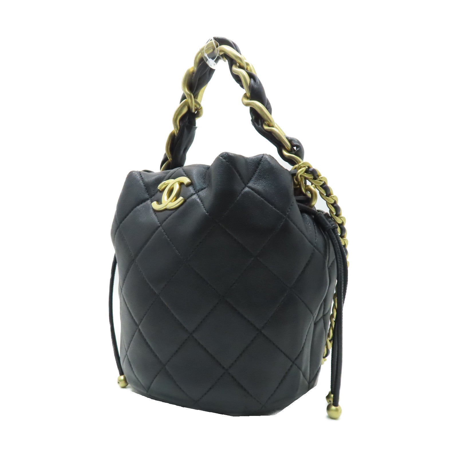 CHANEL 菱格牛皮皮革Chain Shoulder金扣手挽肩背兩用袋黑色