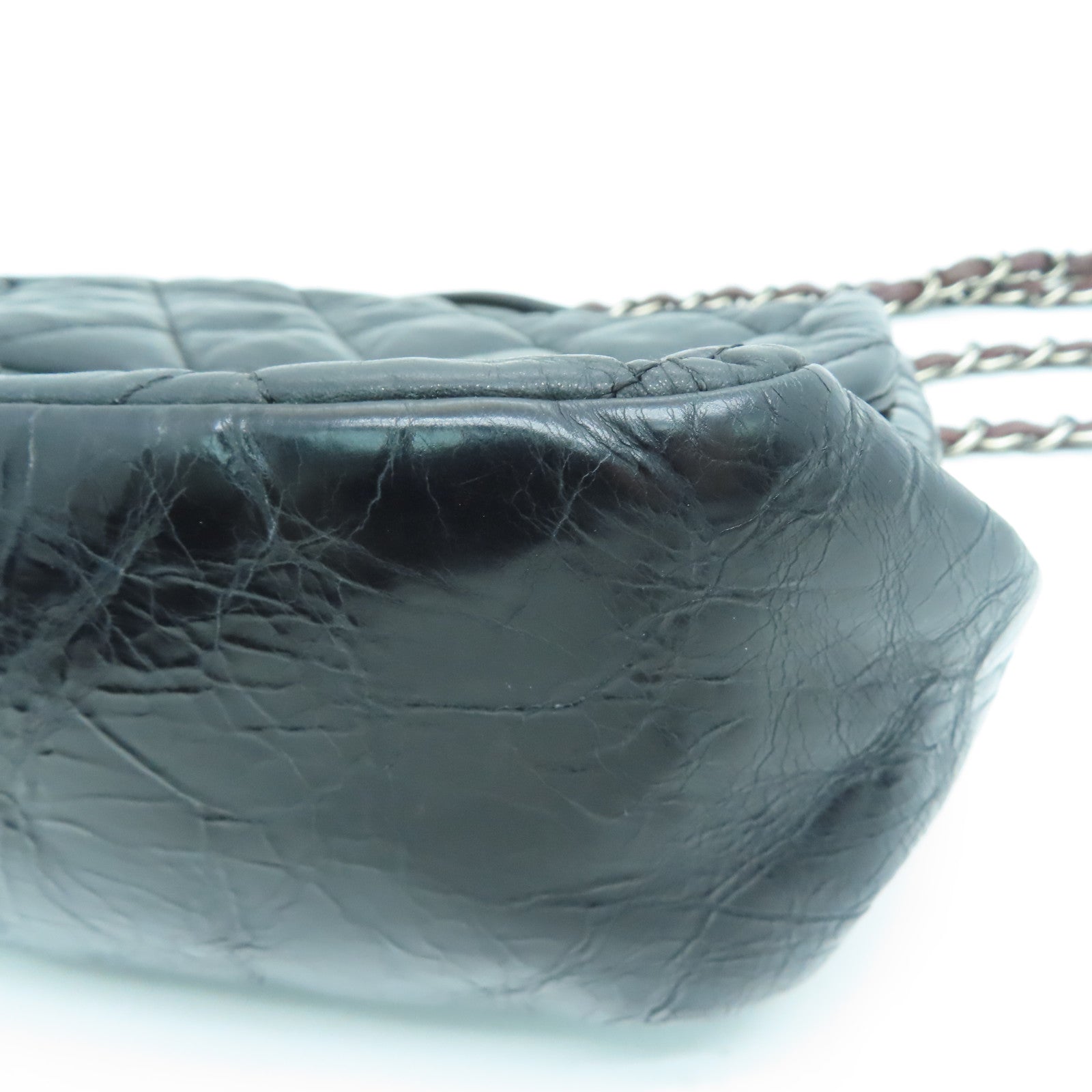 CHANEL 菱格牛皮皮革Chain Shoulder Bag银扣链带肩背袋黑色