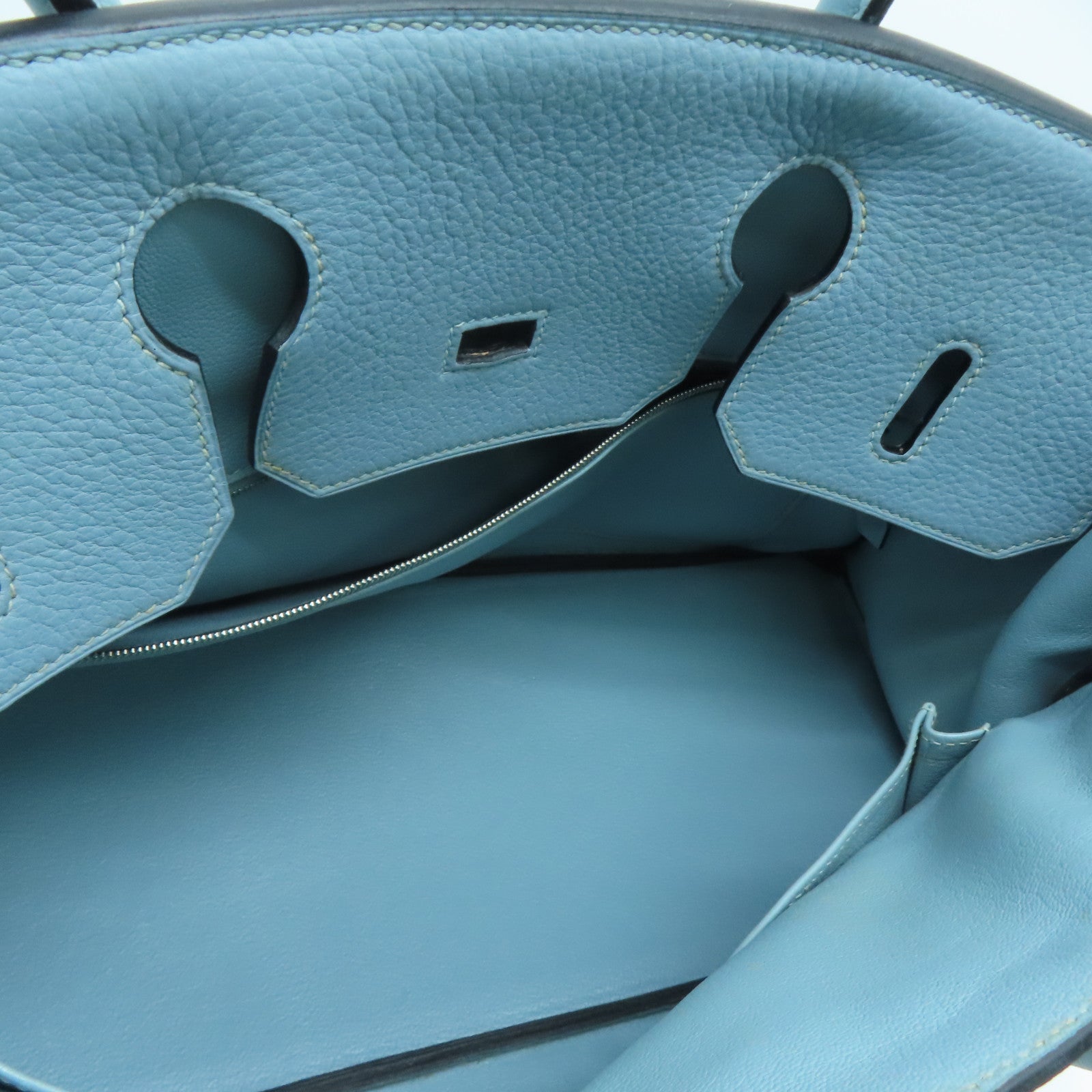 HERMES Clemence皮革Shoulder Birkin银扣手挽袋灰水蓝