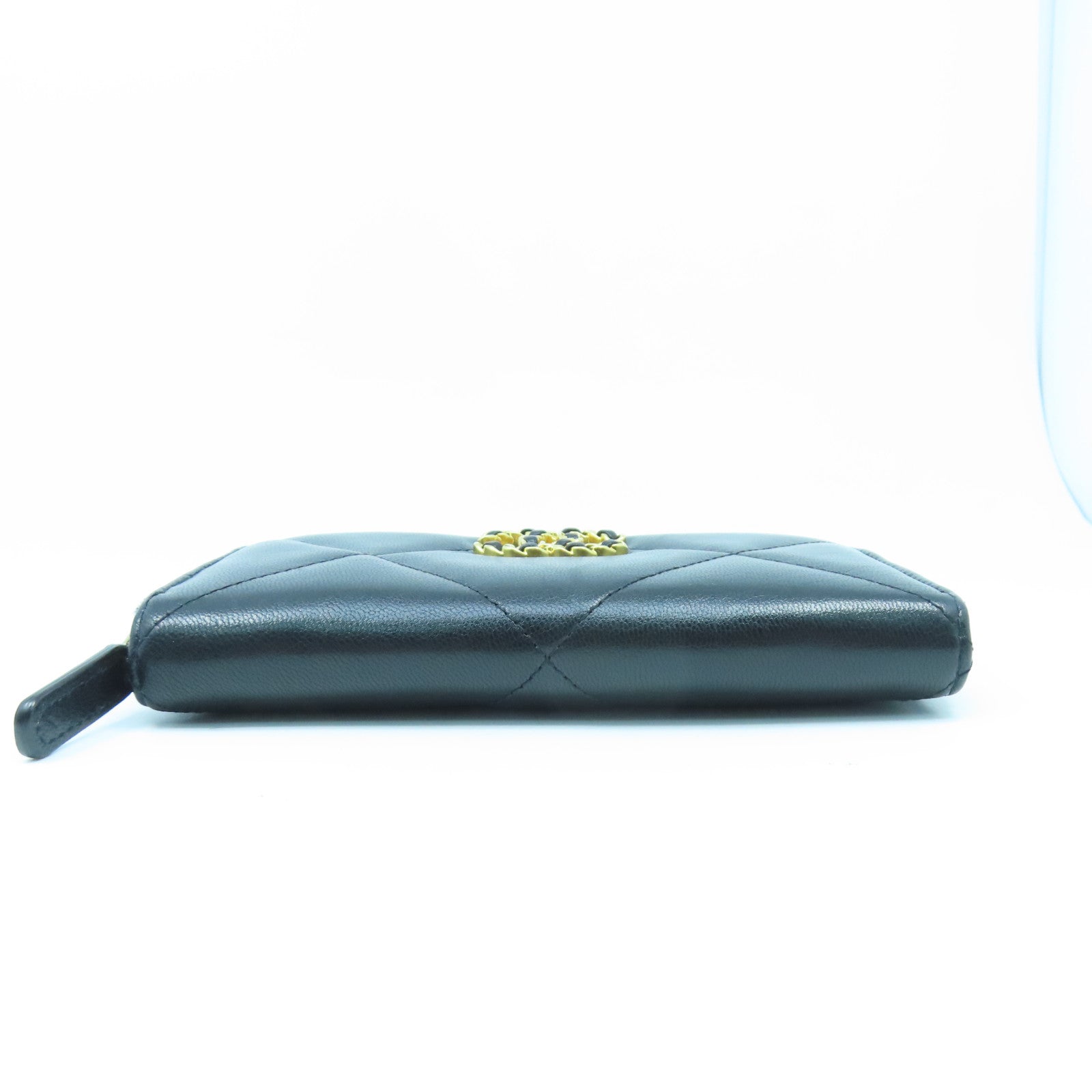 CHANEL 菱格牛皮皮革Wallet金扣錢包黑色
