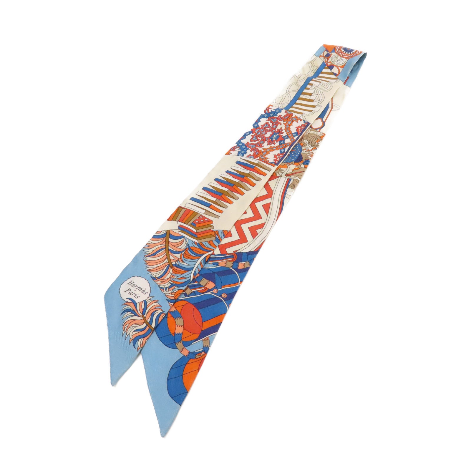 HERMES 絲質Twilly Scarf絲巾藍色/橙色/杏色/彩色
