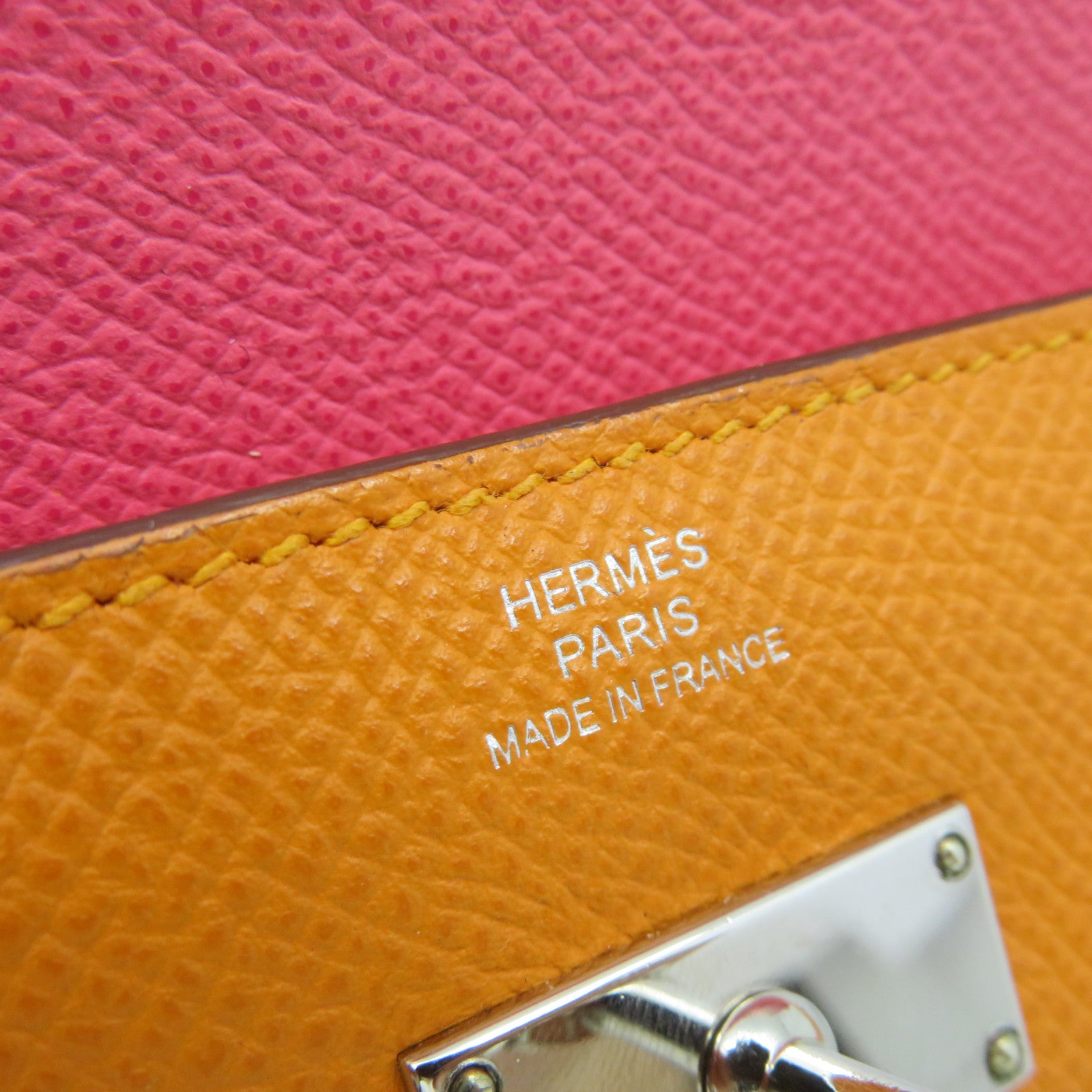 HERMES Epsom Leather Kelly Wallet Silver Buckle Long Wallet Orange Orange