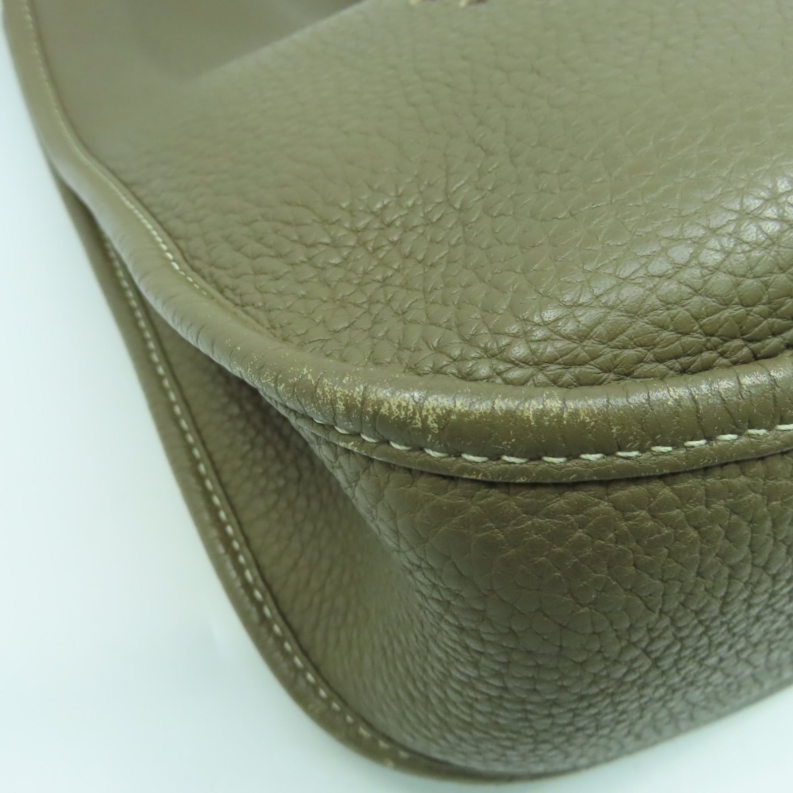 HERMES Clemence皮革Evelyne GM銀扣肩背袋大象灰色