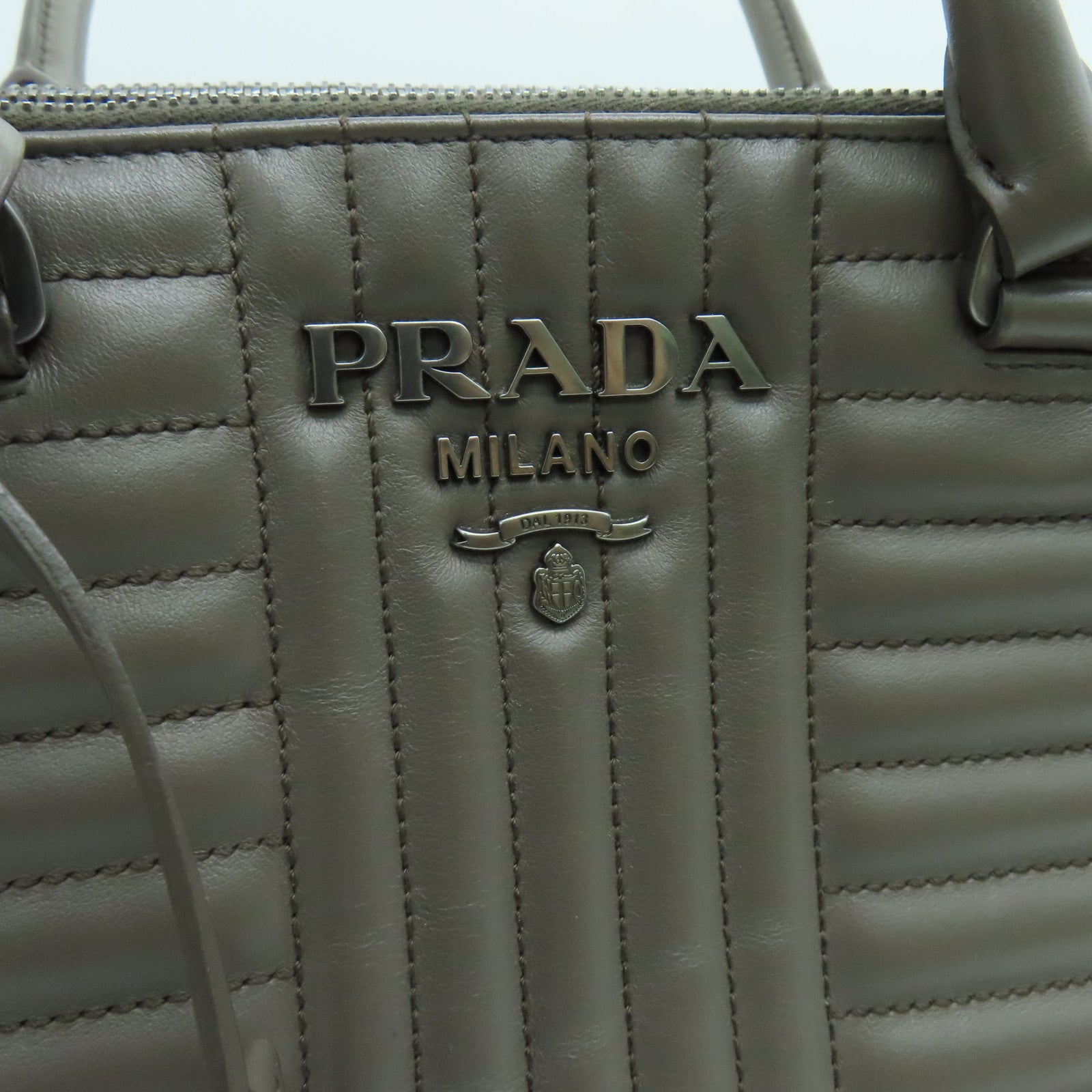 PRADA 牛皮皮革2 Way Shoulder手挽肩背兩用袋銀扣啡色