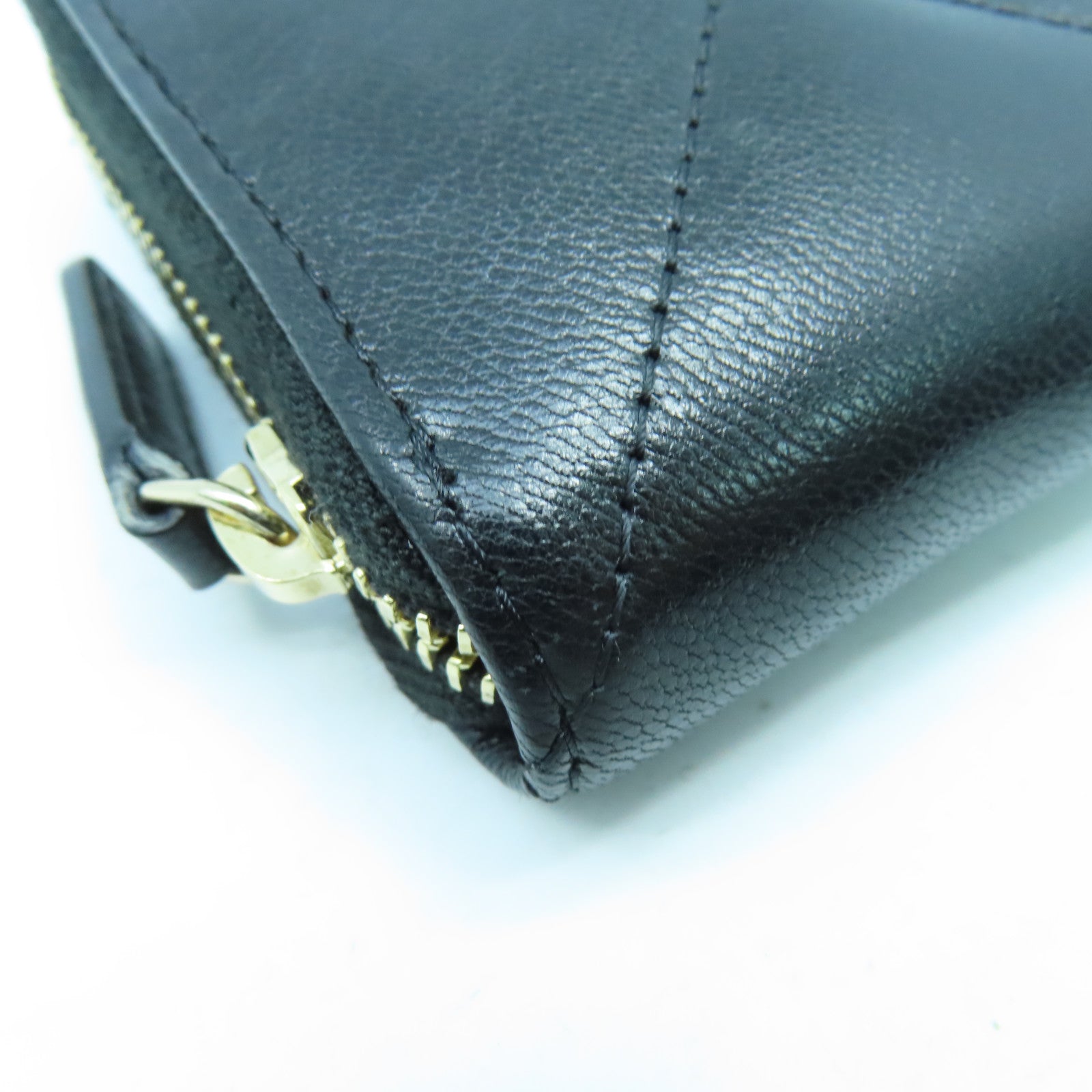 CHANEL 菱格牛皮皮革Wallet金扣錢包黑色