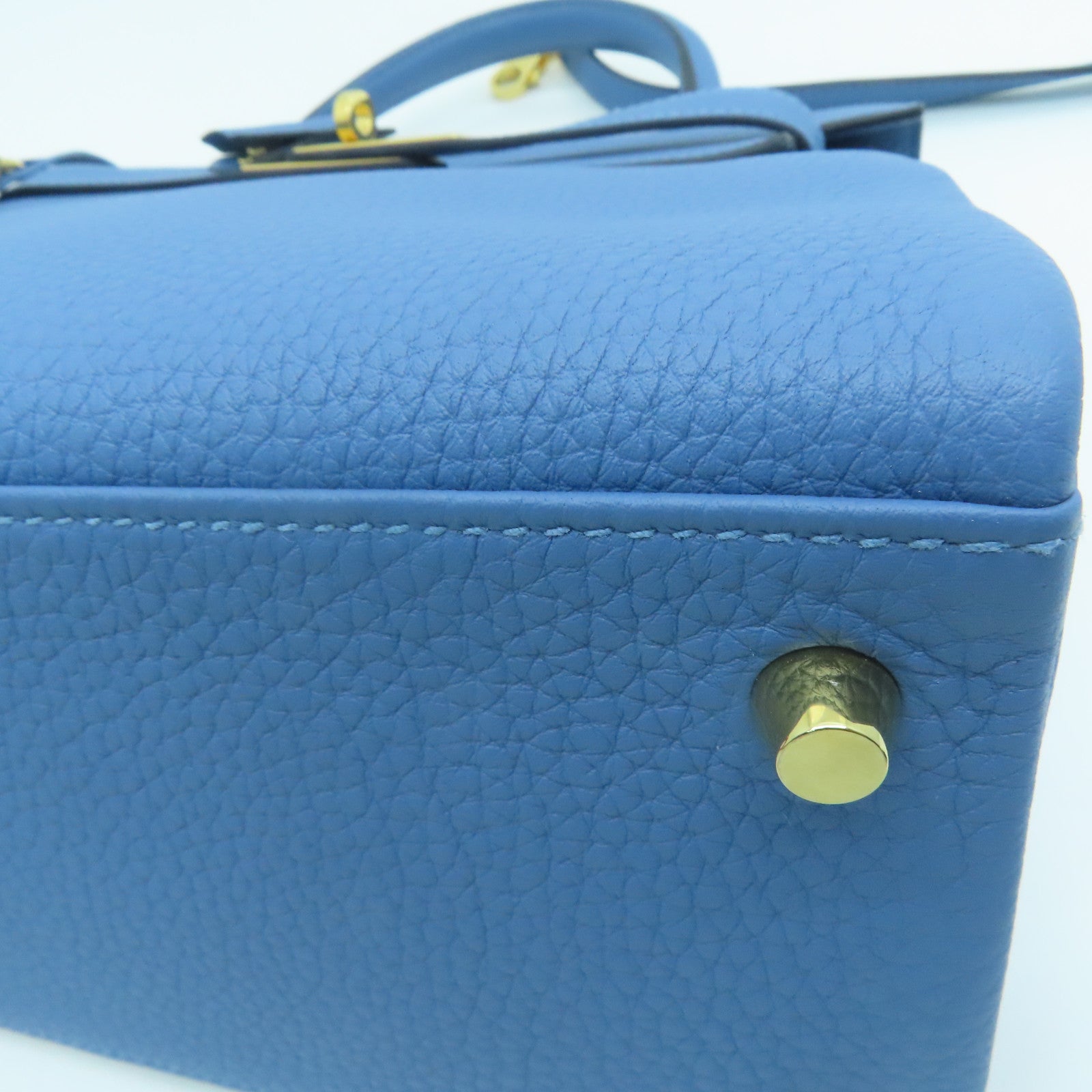 HERMES Togo皮革Kelly 28金扣手挽肩背两用袋蓝色/Blue agate