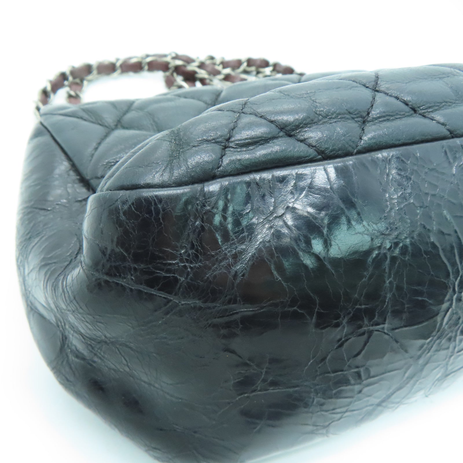 CHANEL 菱格牛皮皮革Chain Shoulder Bag银扣链带肩背袋黑色