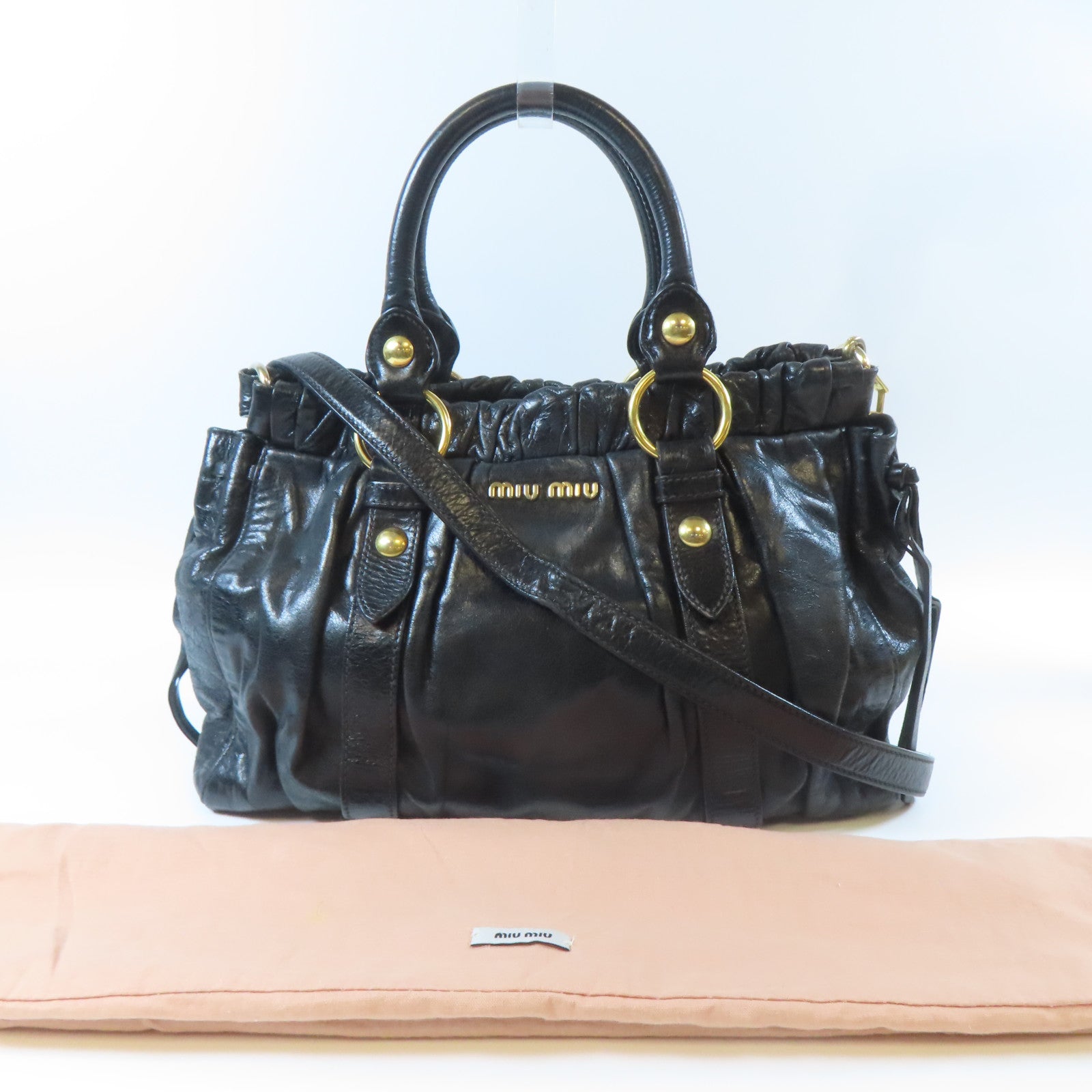 Miu Miu 牛皮皮革2 Way Shoulder金扣手挽肩背兩用袋黑色