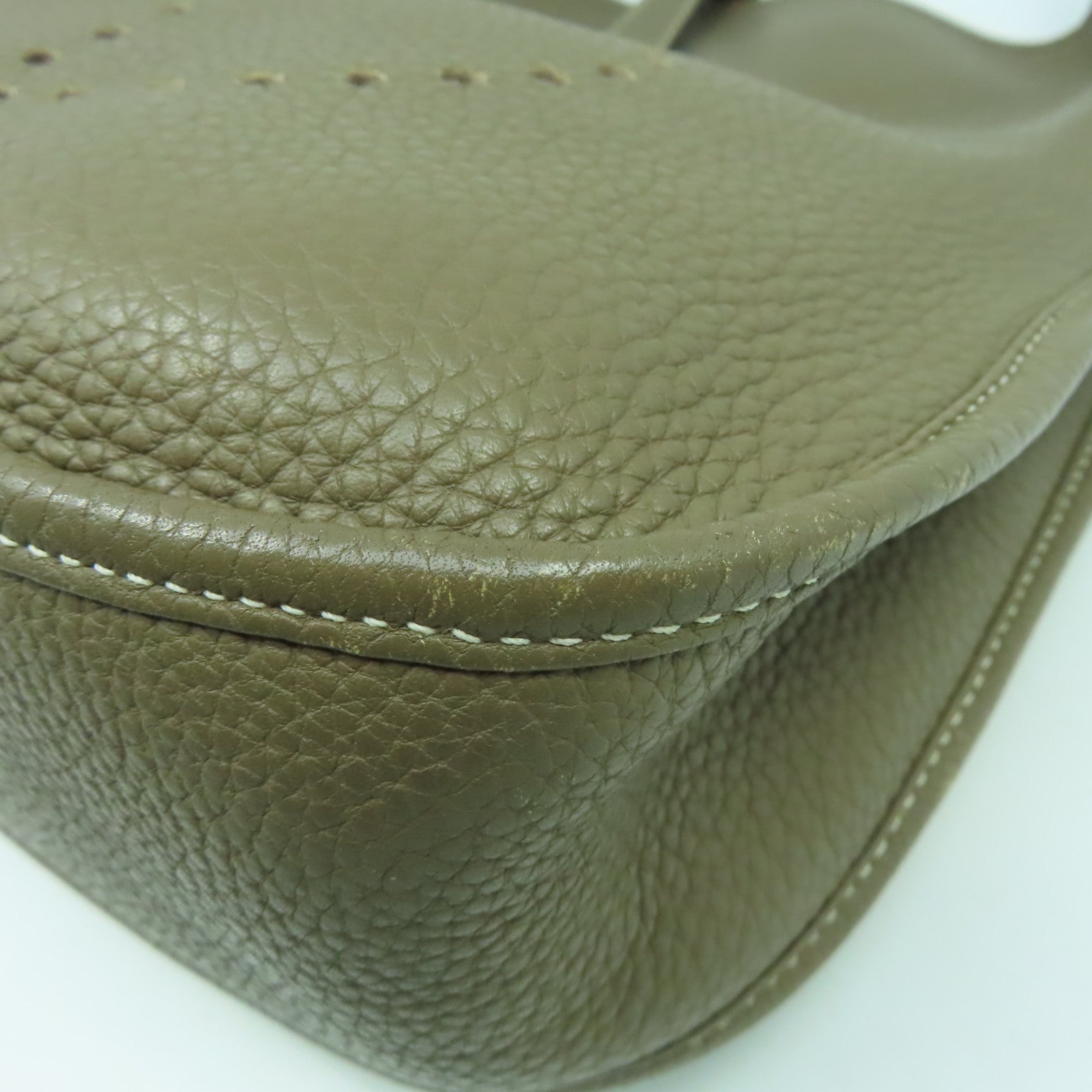 HERMES Clemence皮革Evelyne GM銀扣肩背袋大象灰色