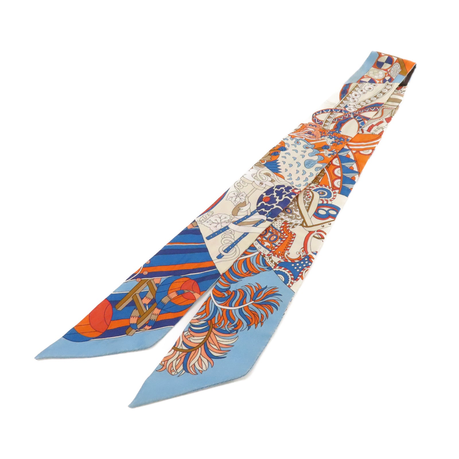 HERMES 絲質Twilly Scarf絲巾藍色/橙色/杏色/彩色
