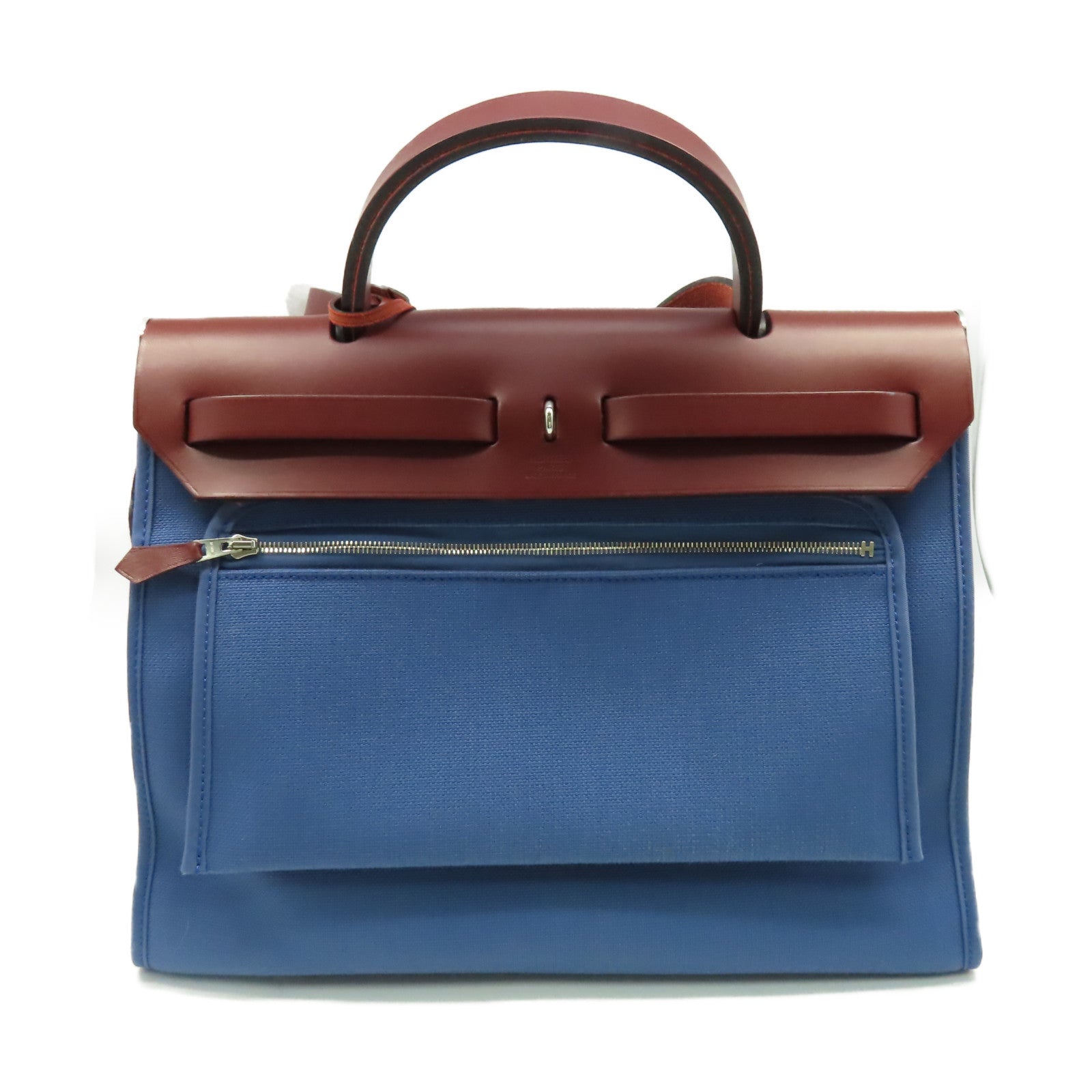 HERMES 帆布Herbag PM 2Way Shoulder Bag银扣手挽肩背两用袋Blen agate/Rough H玛瑙蓝色/酒红色