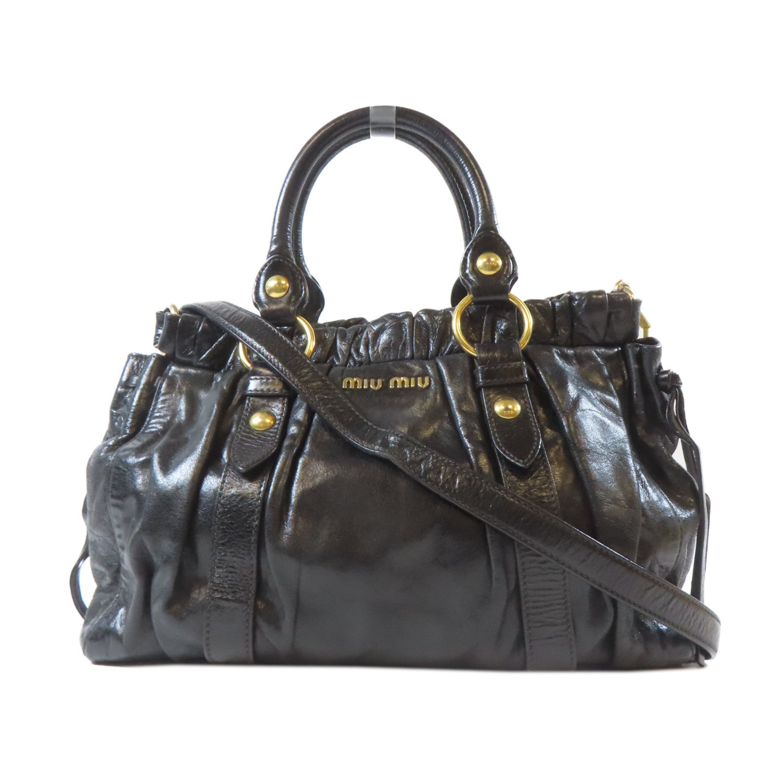 Miu Miu 牛皮皮革2 Way Shoulder金扣手挽肩背兩用袋黑色