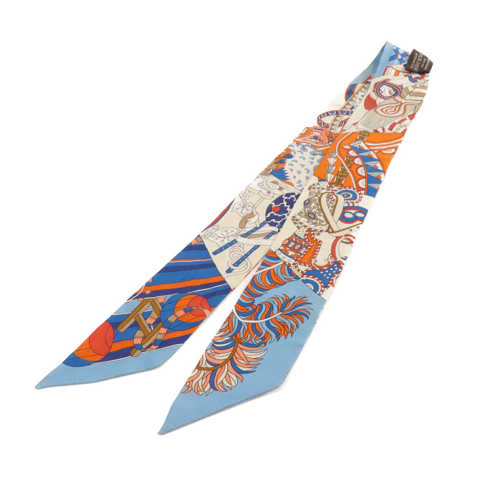 HERMES 絲質Twilly Scarf絲巾藍色/橙色/杏色/彩色
