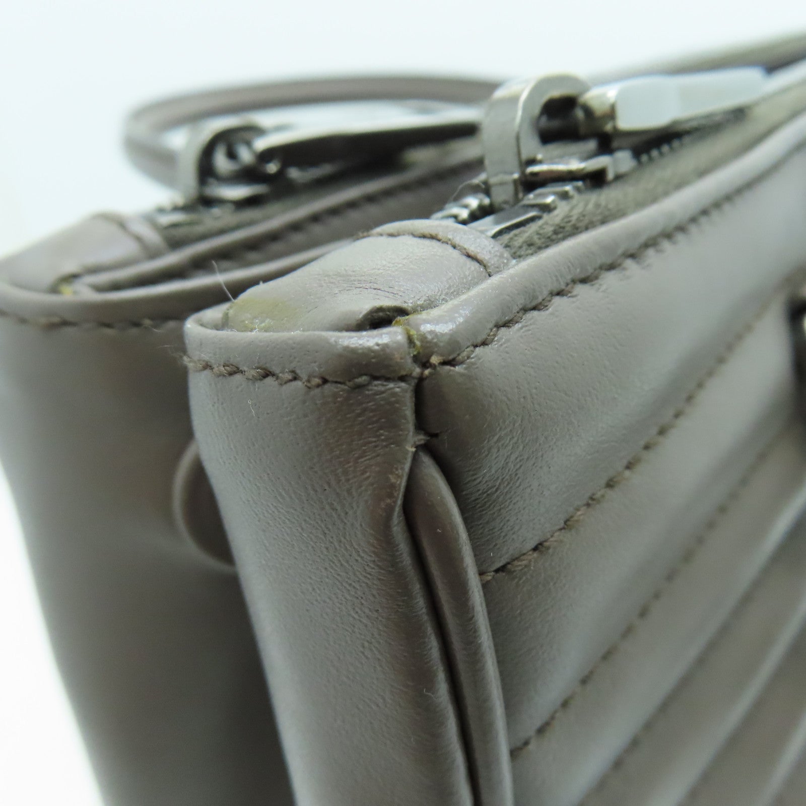 PRADA 牛皮皮革2 Way Shoulder手挽肩背兩用袋銀扣啡色