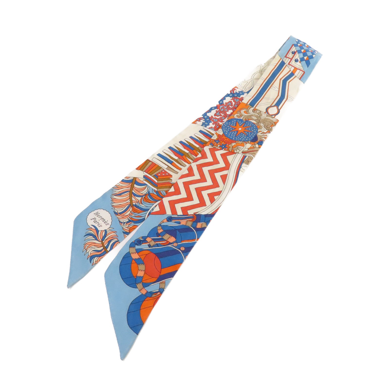 HERMES 絲質Twilly Scarf絲巾藍色/橙色/杏色/彩色