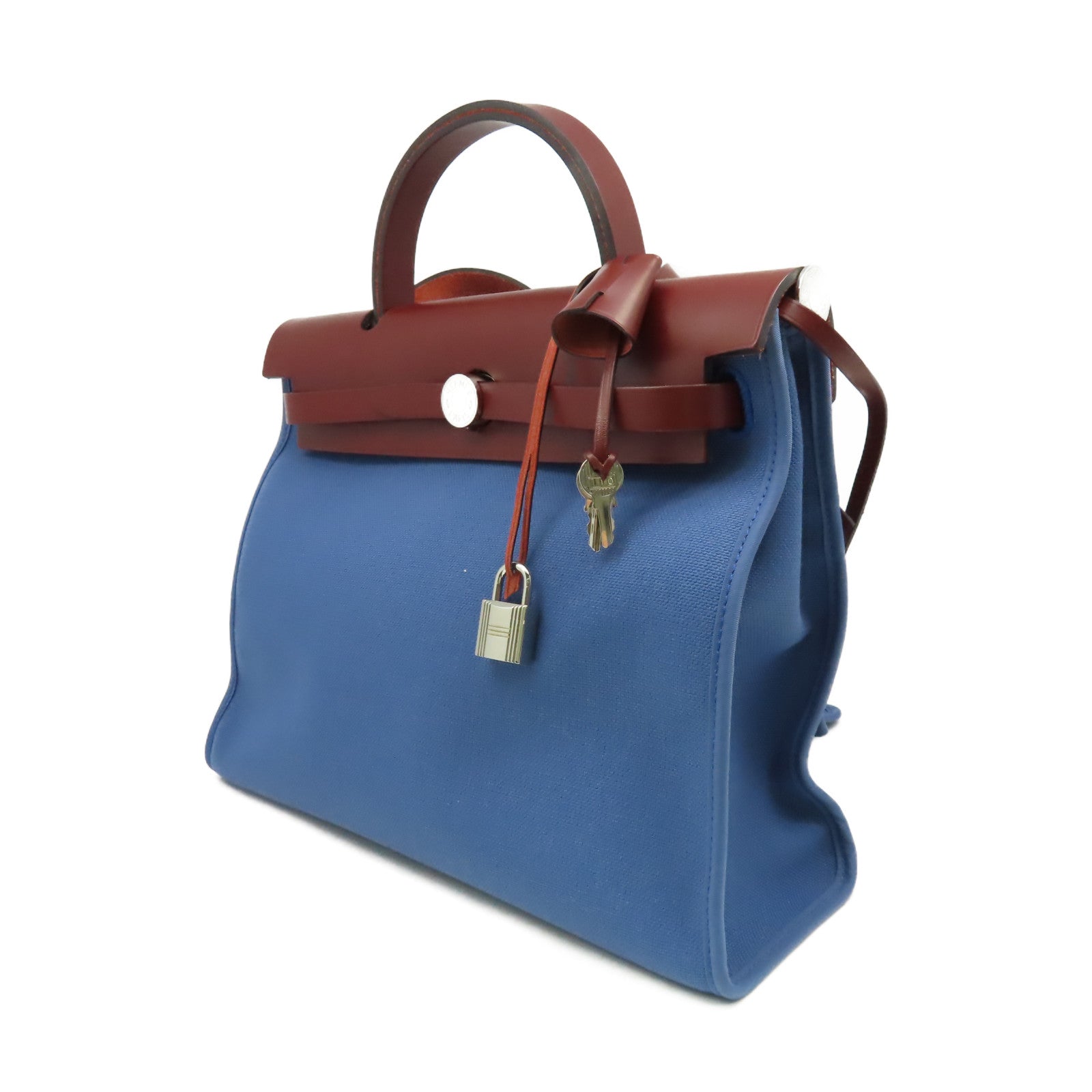 HERMES 帆布Herbag PM 2Way Shoulder Bag银扣手挽肩背两用袋Blen agate/Rough H玛瑙蓝色/酒红色