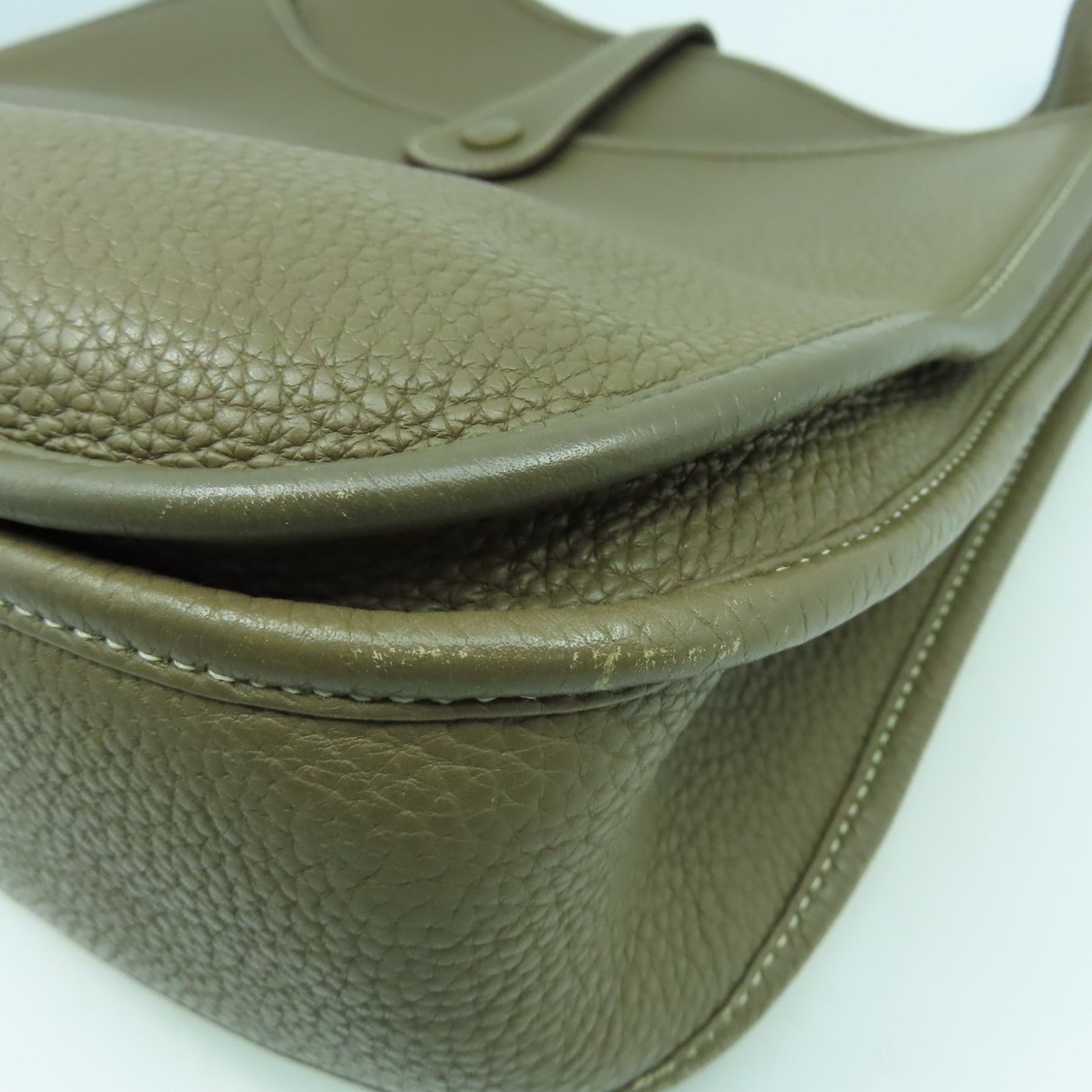 HERMES Clemence皮革Evelyne GM銀扣肩背袋大象灰色