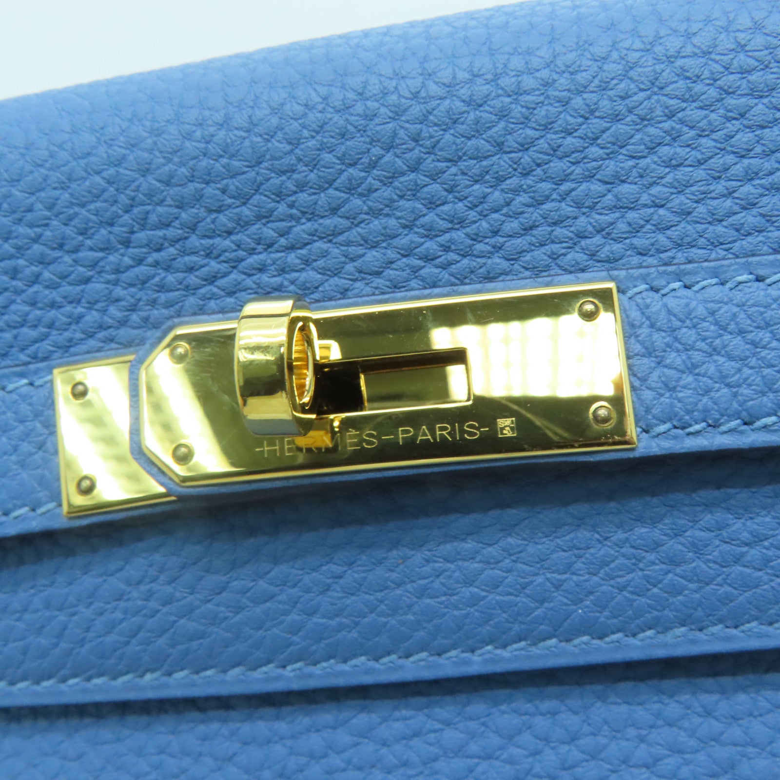 HERMES Togo皮革Kelly 28金扣手挽肩背两用袋蓝色/Blue agate